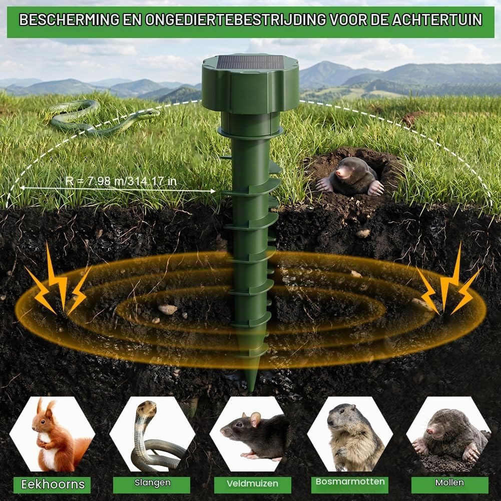 Detalle de AUAUY 5813291 mollenverjager op zonne-energie, 2 stuks, IP65