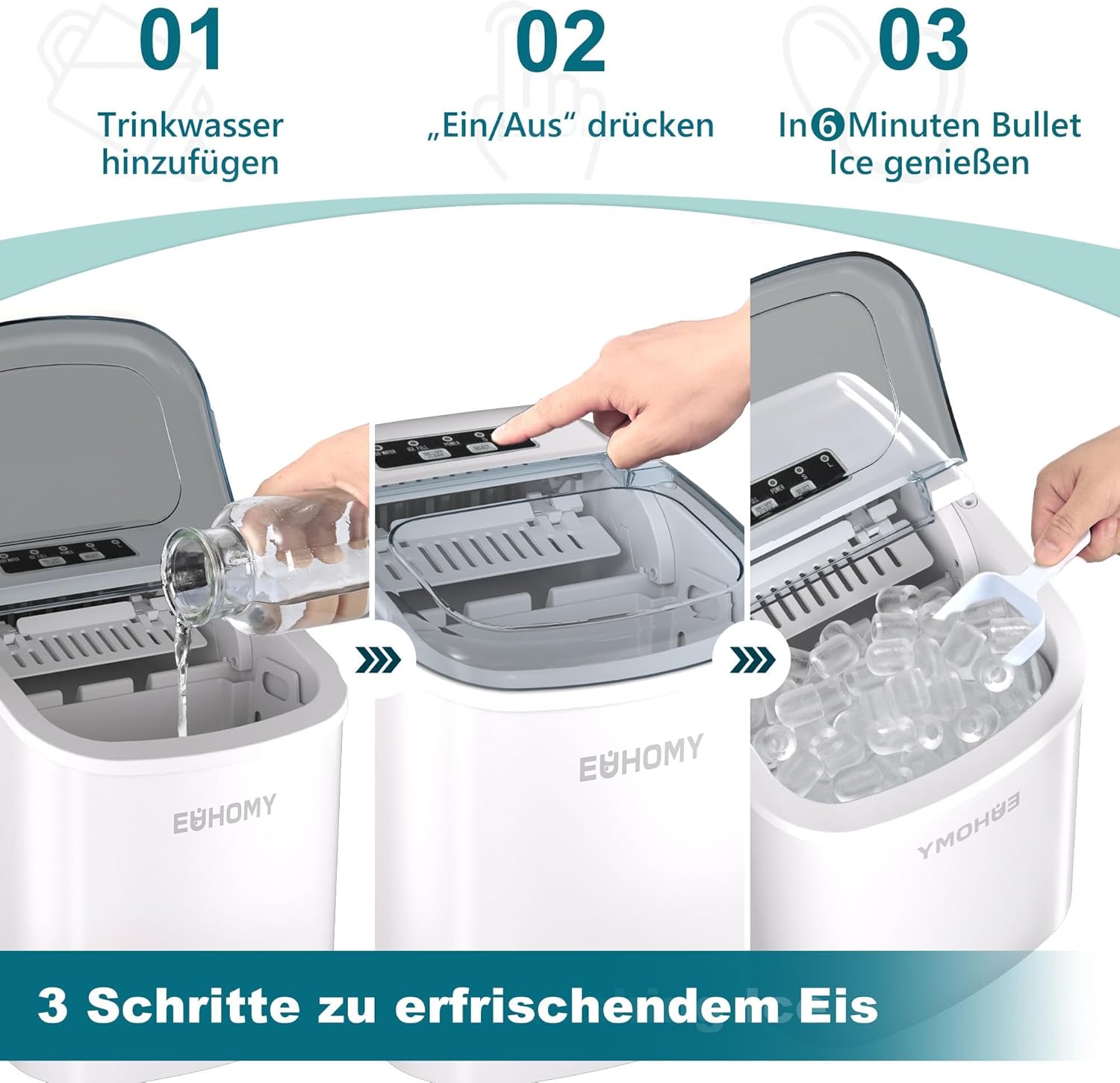 Thumbnail 5 de EUHOMY Eiswürfelmaschine 9 Würfel in 6 Min Weiß