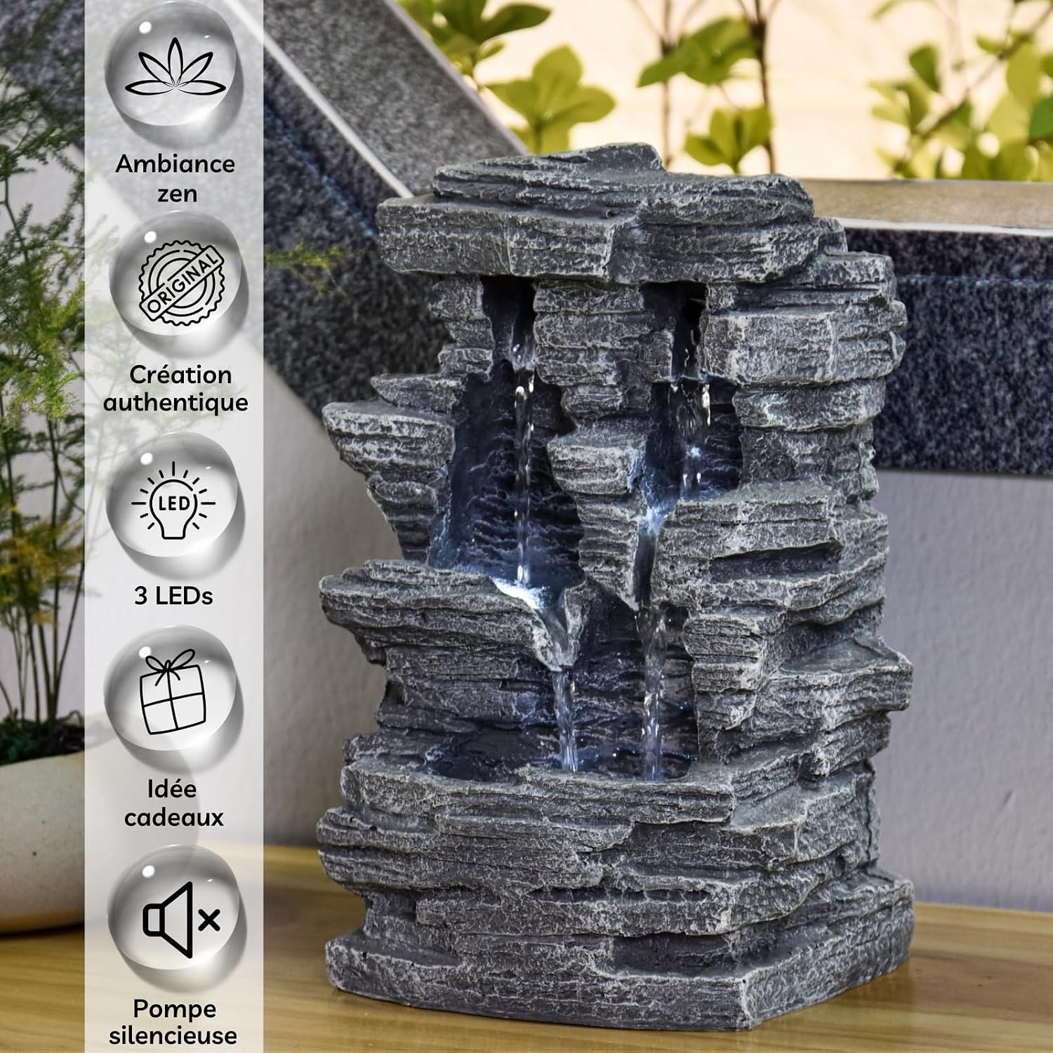 Detalle de Zen Light SCFR150 Zen Arôme Grand Canyon – szara fontanna LED 19 × 16 × 28 cm