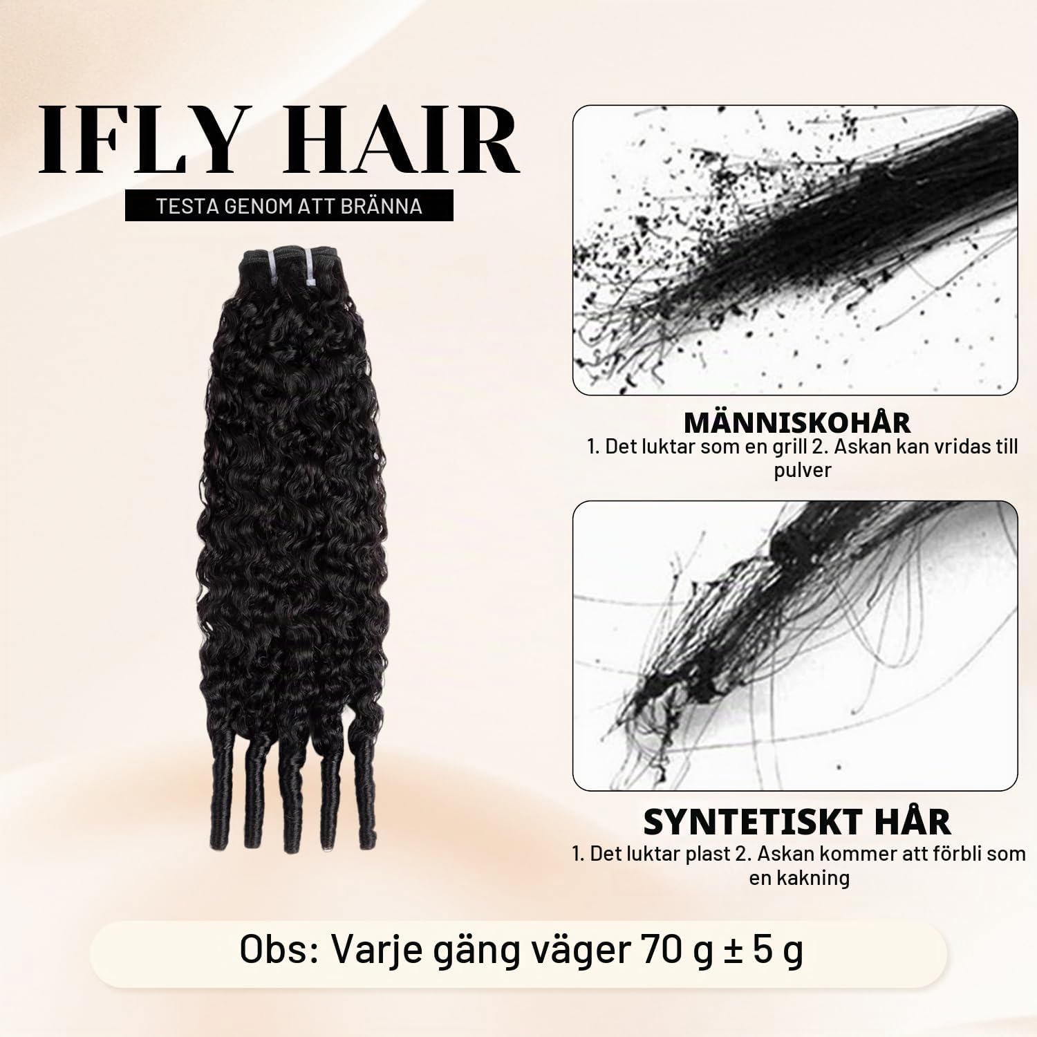 Detalle 2 de IFLY Burmese Curly löshår i äkta hår, 22/24/26 tum, 210 g