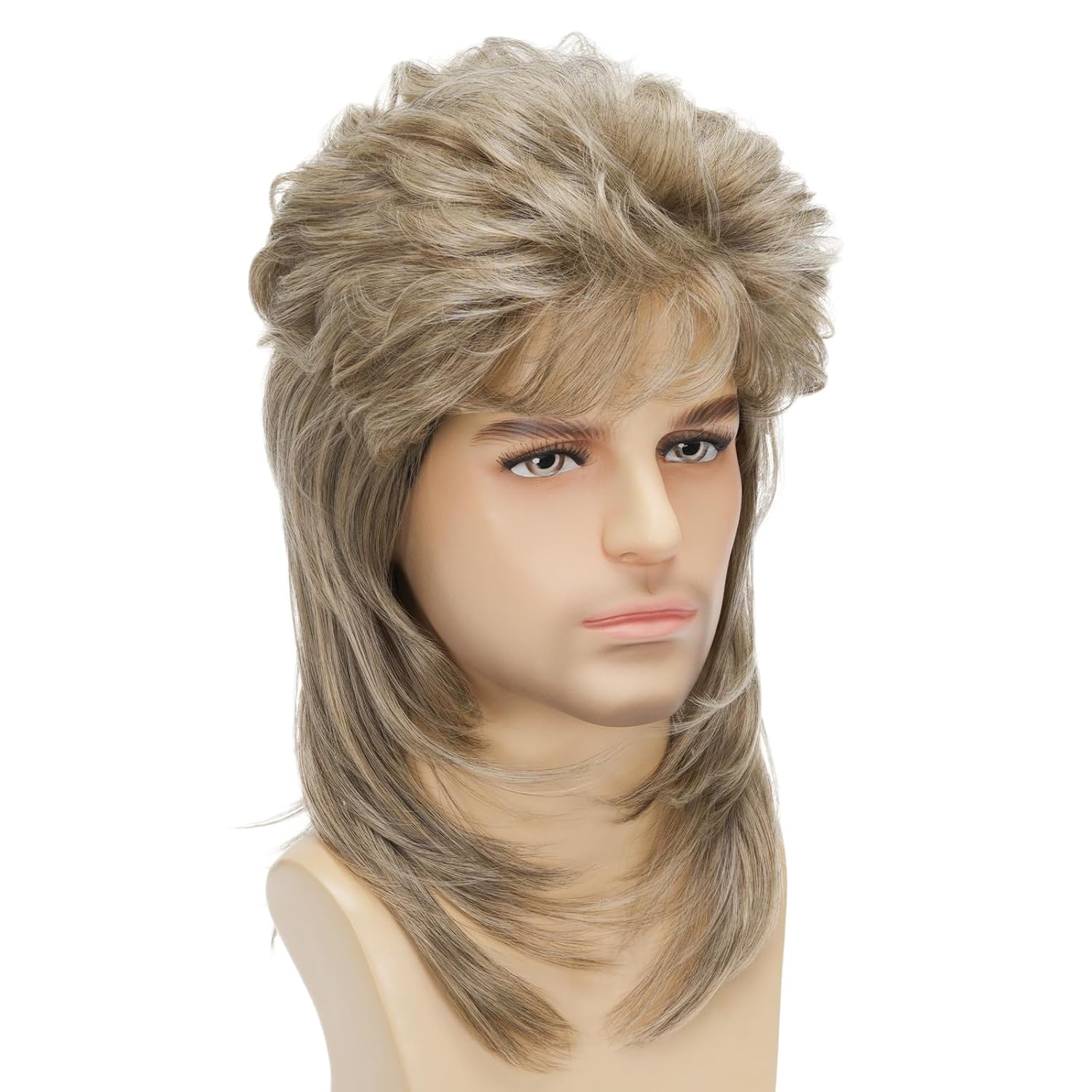 Detalle de Sabosi Blonde 80s Mullet Wig for Men, Long Synthetic Hair, Adjustable Cap