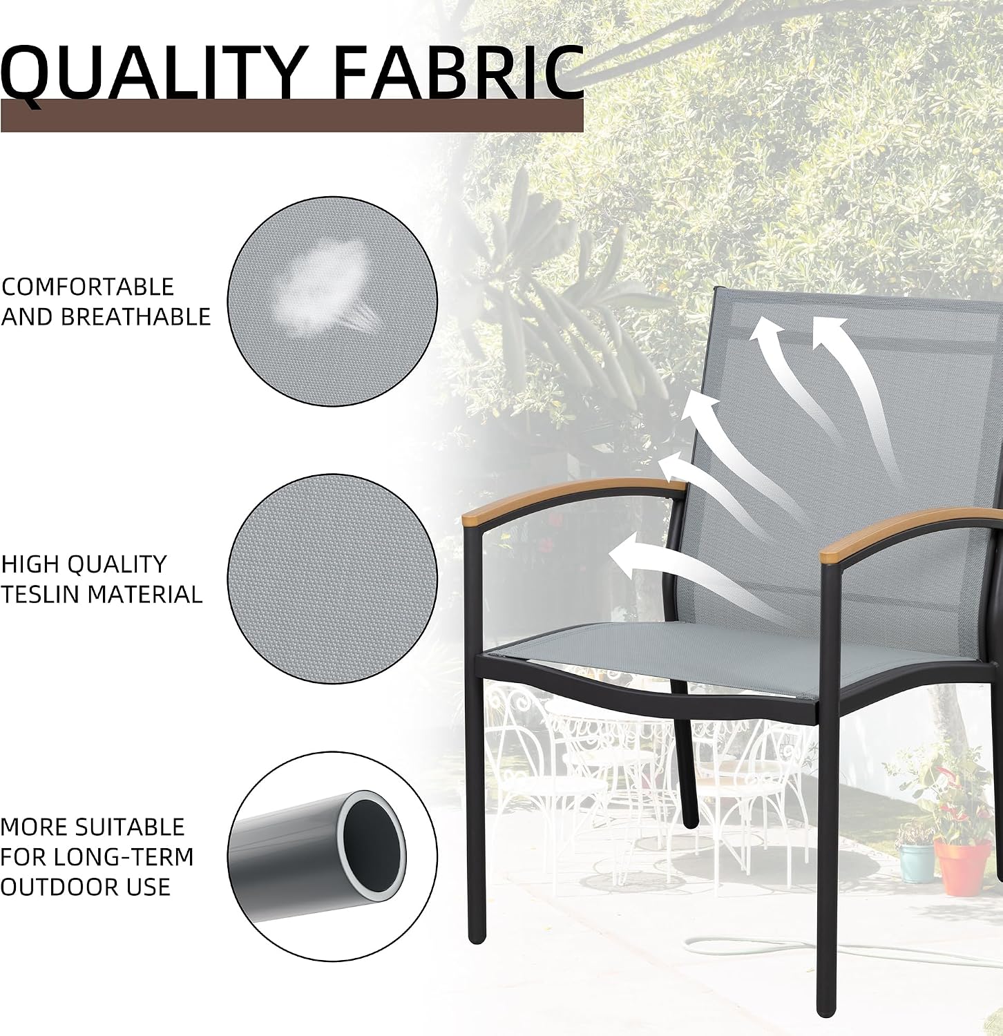 Detalle de Shintenchi 3-Piece Patio Bistro Set with Textilene Chairs and Steel Frame