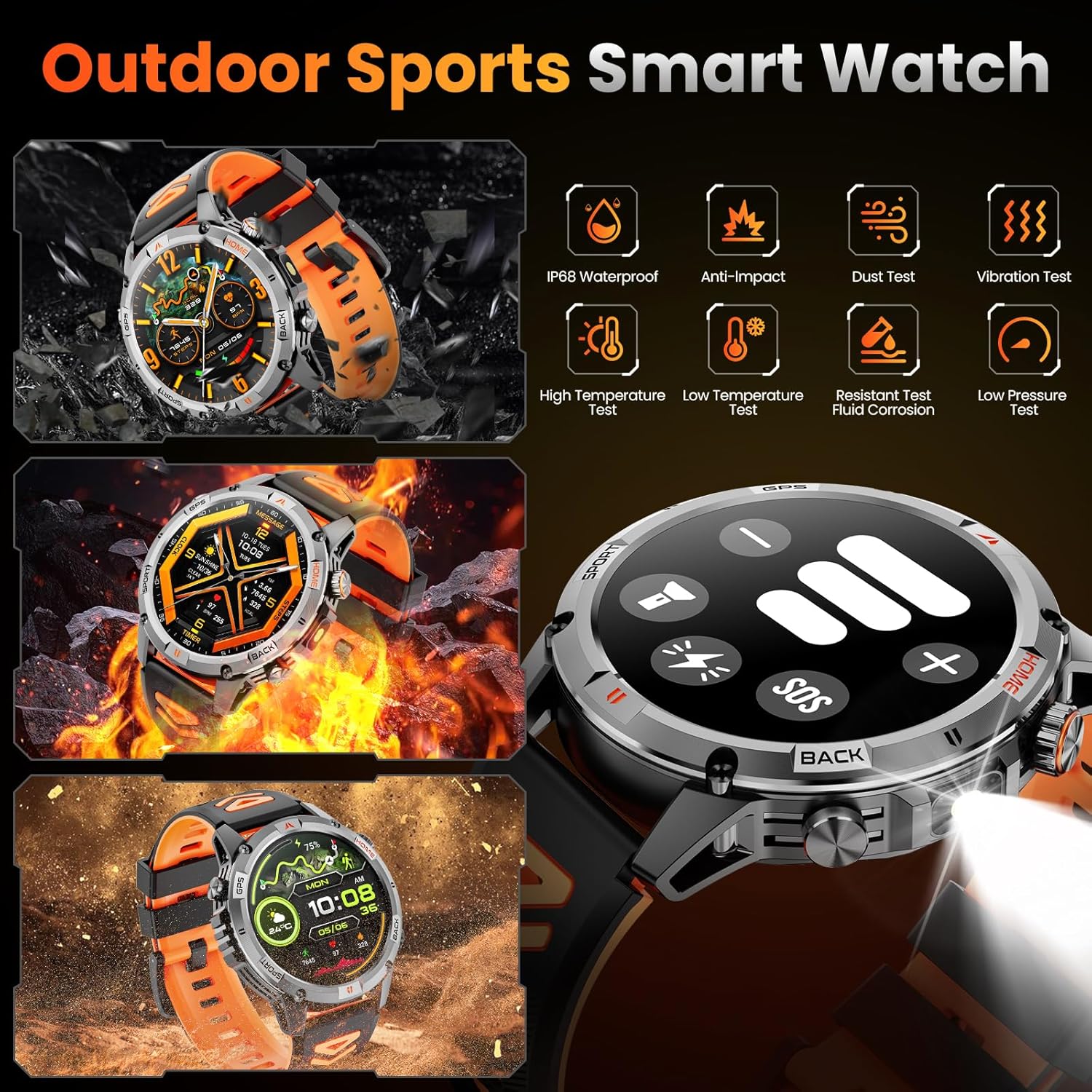 Thumbnail 5 de Joautrial Military Smartwatch for Men – GPS, Calls & 100+ Sports Modes