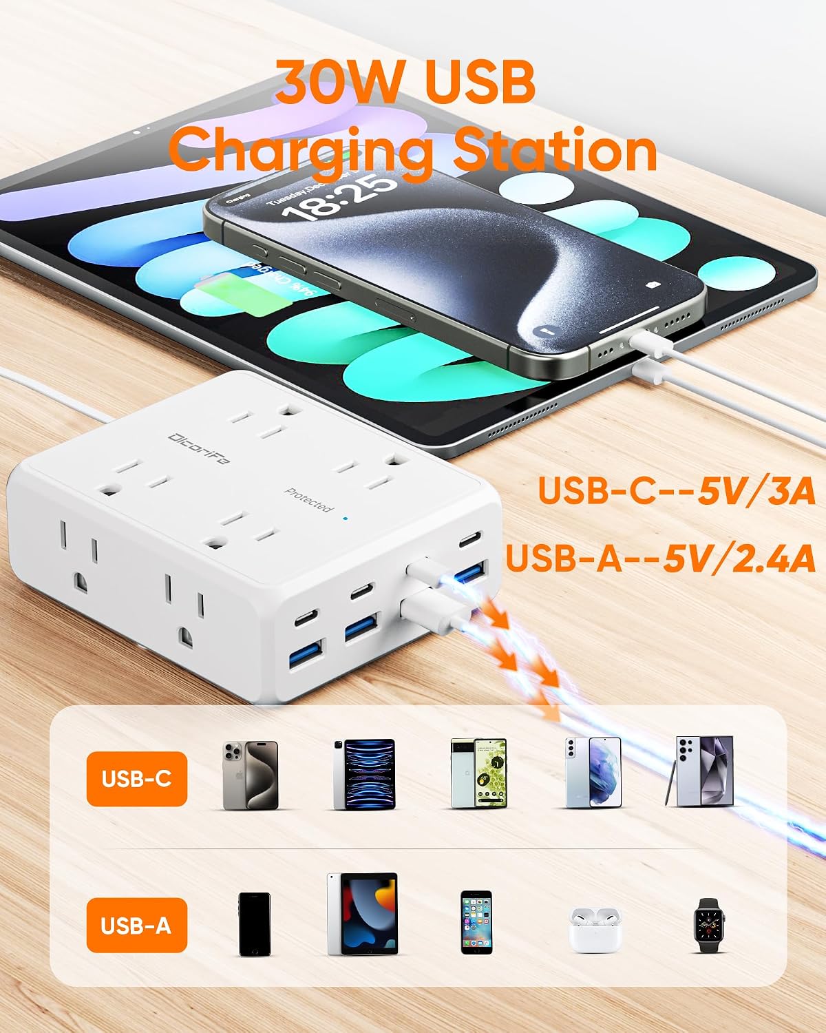 Detalle de Olcorife Power Strip with 10-Foot Cord
