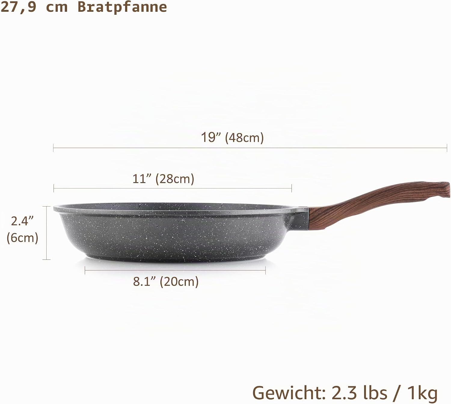 Detalle de SENSARTE 28 cm Antihaft-Bratpfanne mit Schweizer ILAG-Beschichtung (Omelette-Pfanne, induktionsgeeignet)