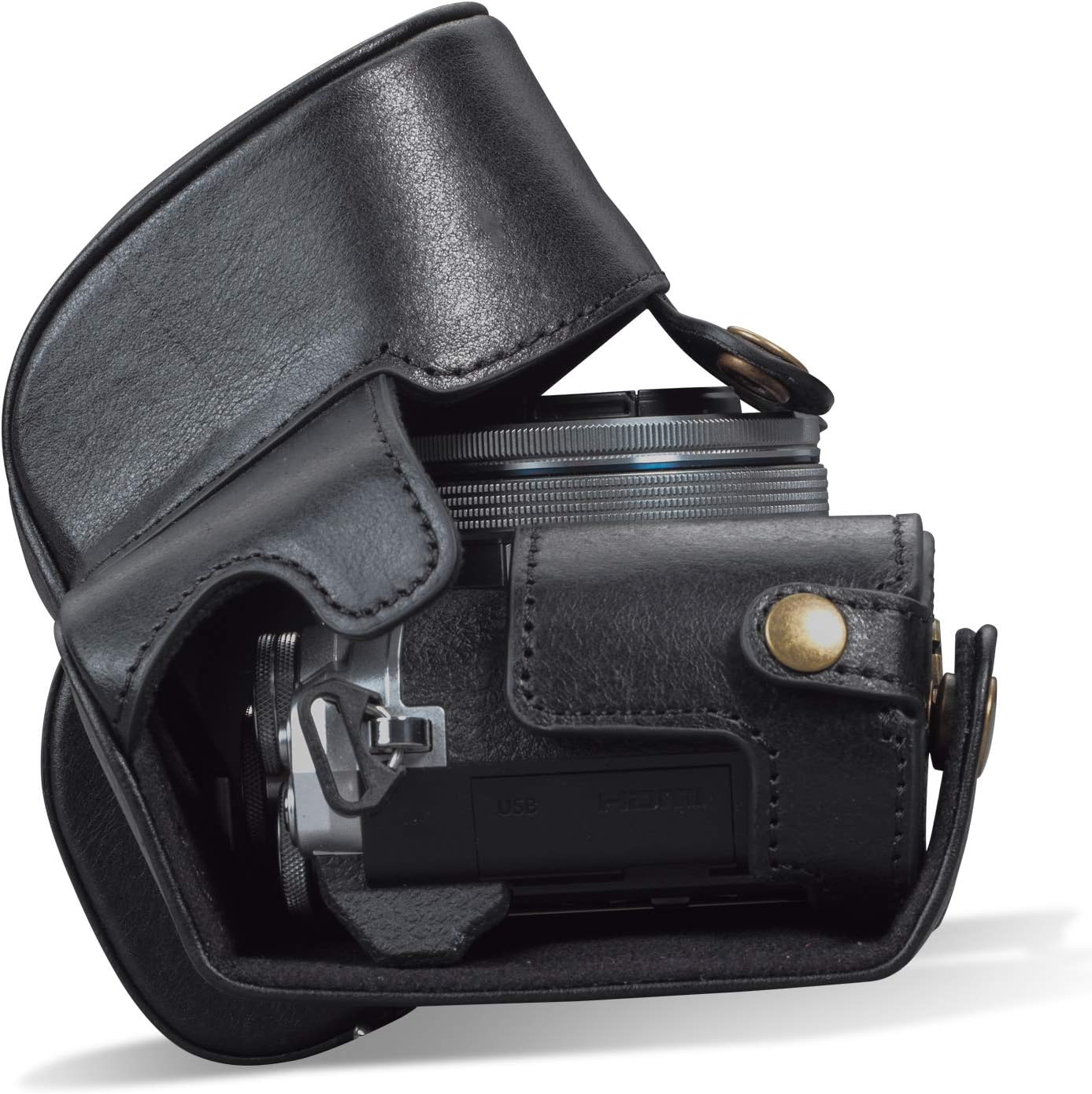 Detalle de MegaGear MG1932 Ever Ready – czarne skórzane etui na aparat Olympus