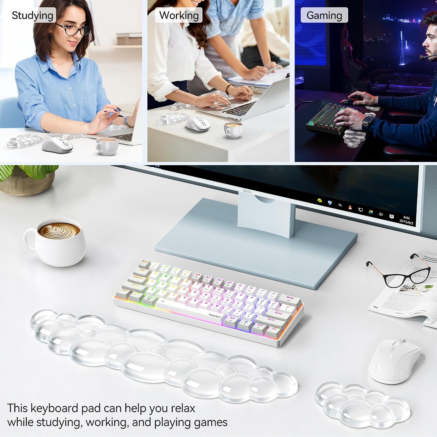 Thumbnail 6 de TECKNET Gel Cloud Wrist Rest Set, Clear Silicone Keyboard and Mouse Supports
