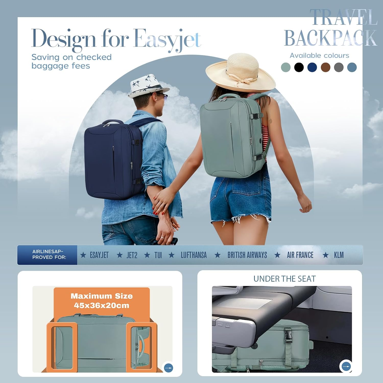 Detalle 2 de Xkdoai for Easyjet Cabin Bag 45x36x20 travel backpack