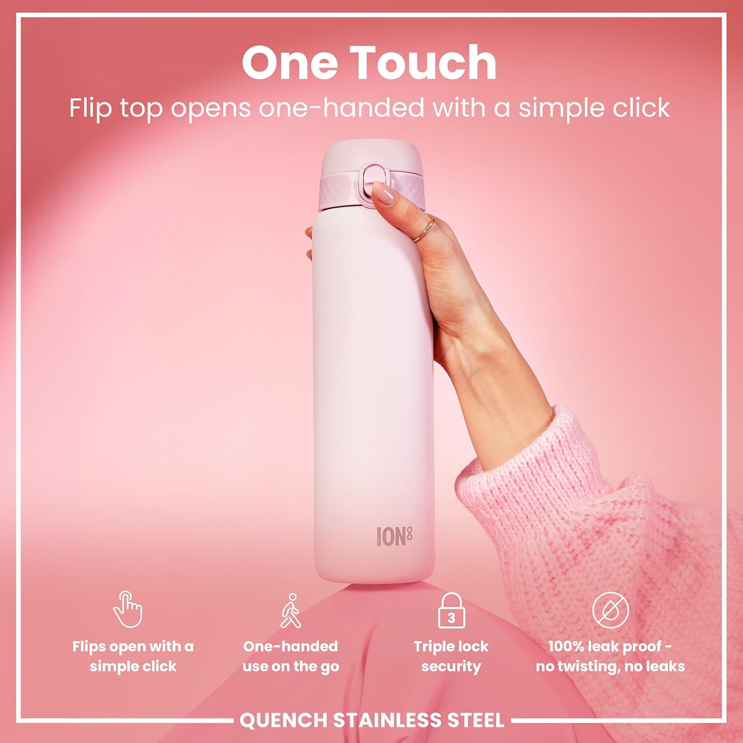Thumbnail 2 de ION8 Lightweight 1 Litre Stainless Steel Water Bottle (Non-Insulated, Leak-Proof)