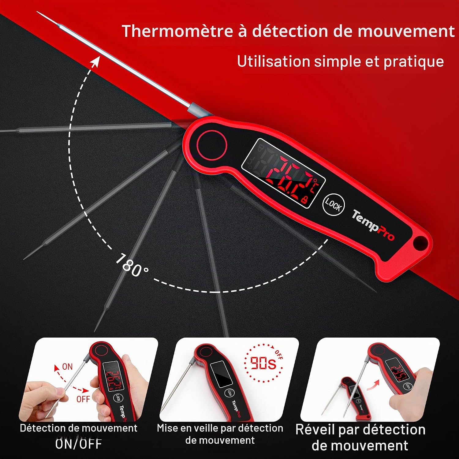 Detalle de TempPro TP-19 voedselthermometer, waterdicht met draaibaar lcd-scherm