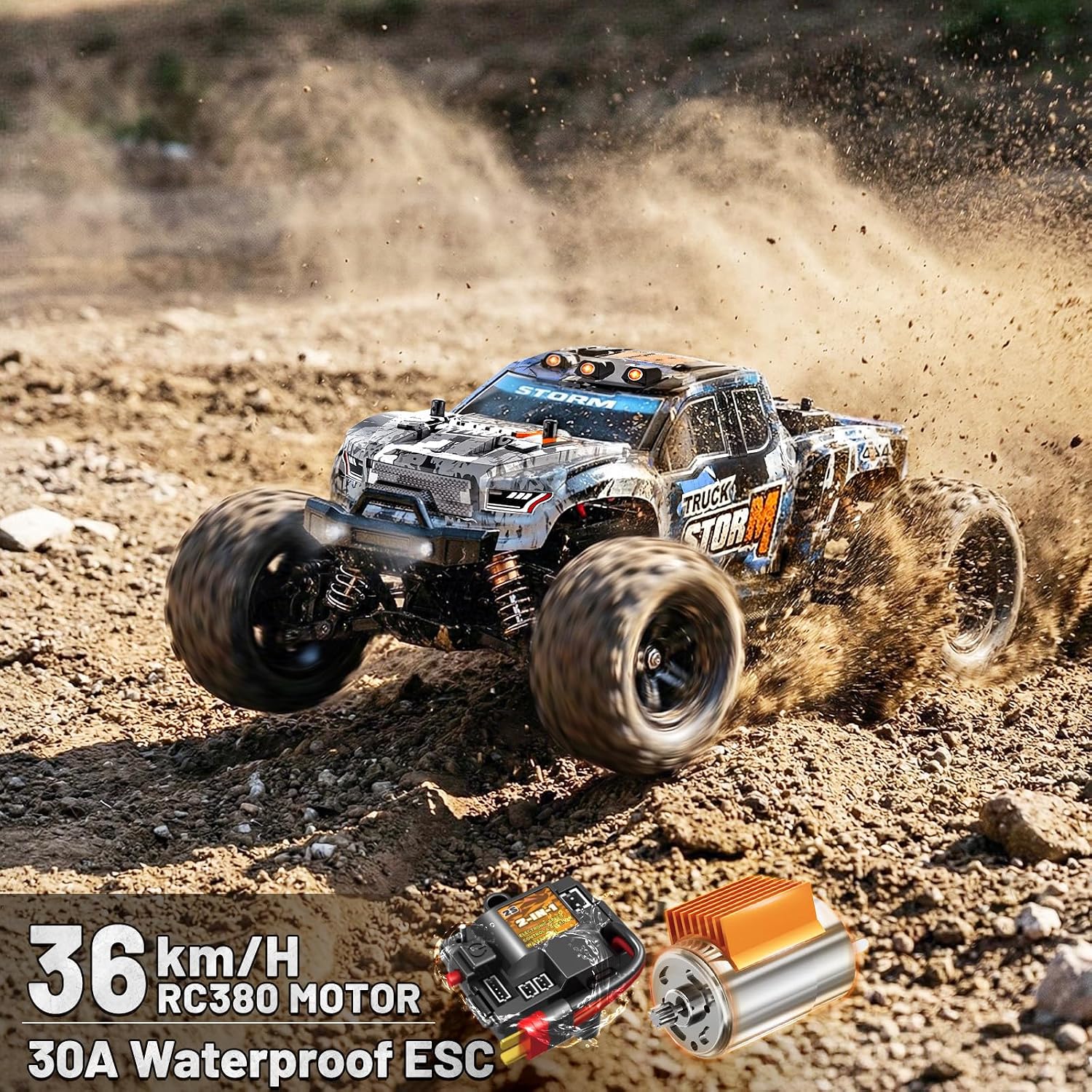 Detalle de Womaqu Ferngesteuertes Auto 1:18 – 4WD High Speed Monstertruck, 36 km/h, 2 Akkus