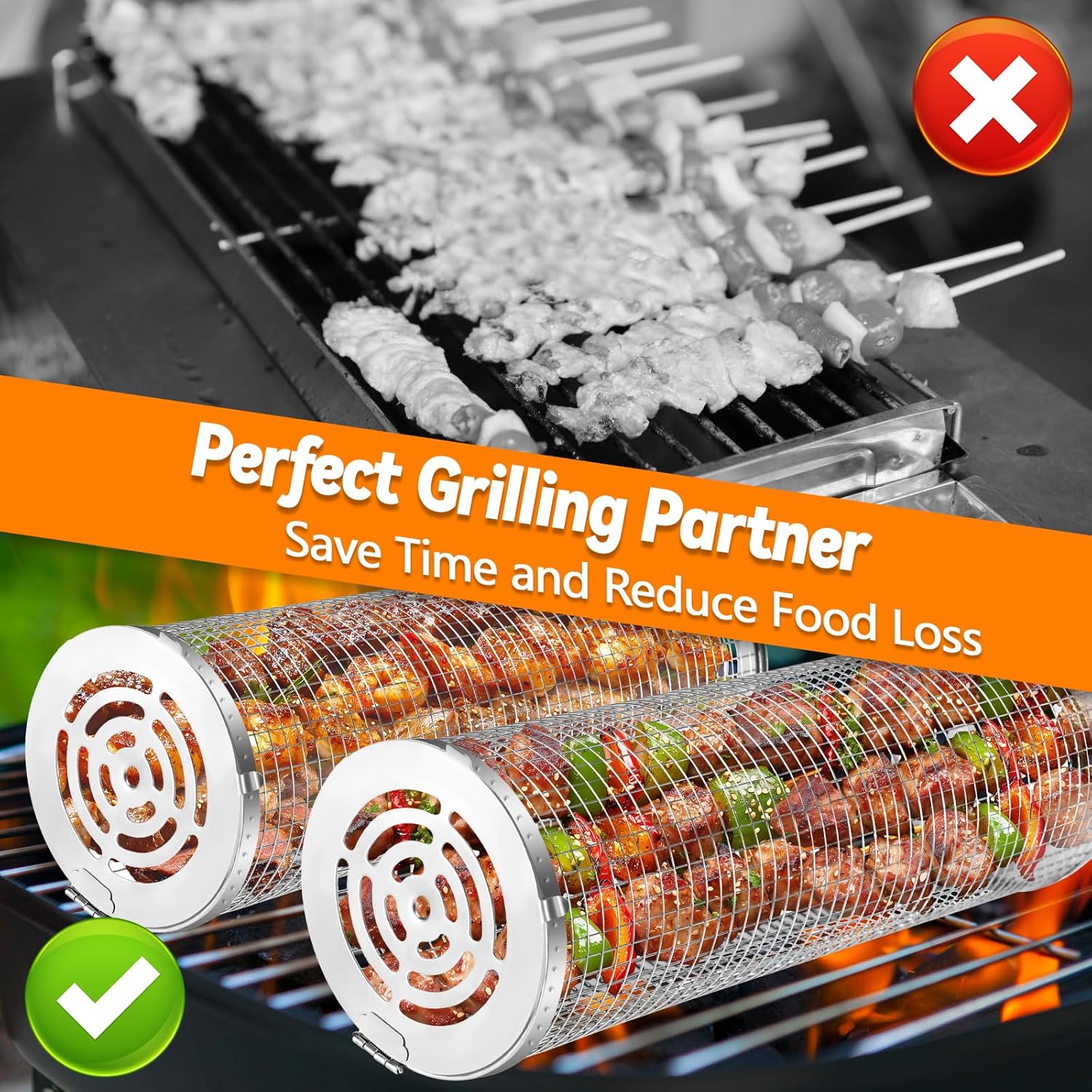 Detalle de Farerkass Rollender Grillkorb Set 2-teilig