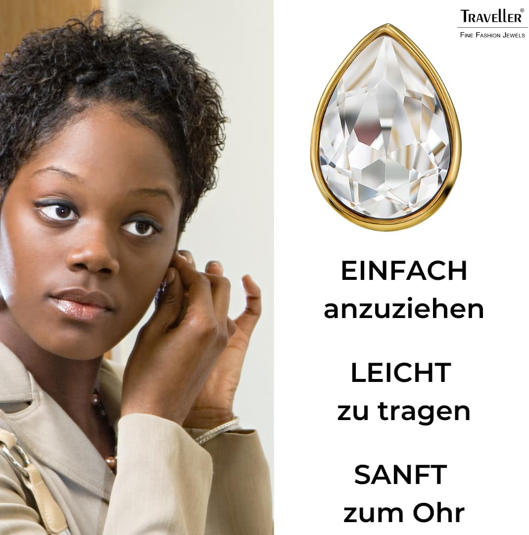Thumbnail 2 de Traveller Ohrclip – Tropfenform mit Kristallen, vergoldet oder platiniert, 15x11 mm