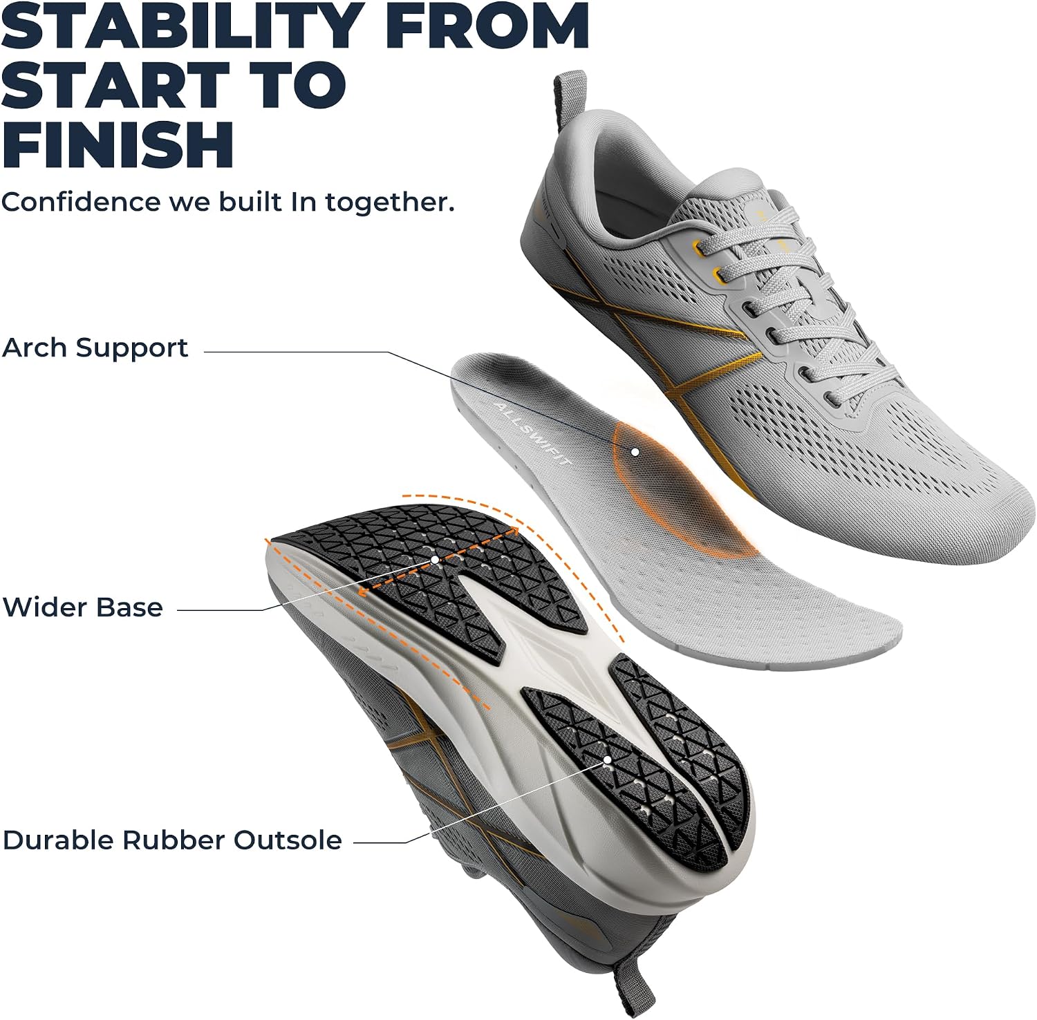 Thumbnail 6 de ALLSWIFIT Men’s Road Running Shoes Cushion Tennis Shoes (Active5K) with Arch Support