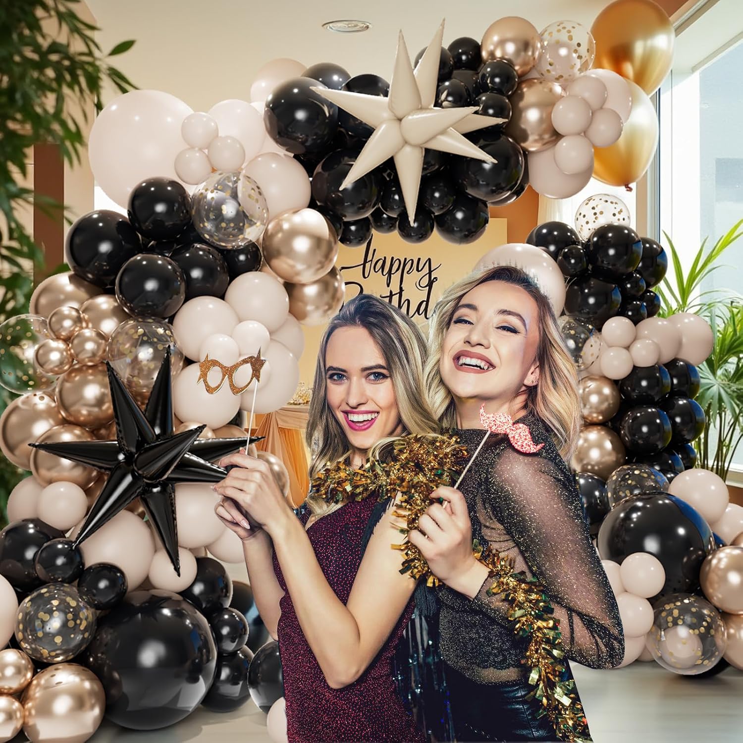 Thumbnail 2 de 161Pcs Red Black Gold Balloon Garland Arch Kit with Explosion Star Foil Balloons for Graduation Anniversary Birthday Party Decorations