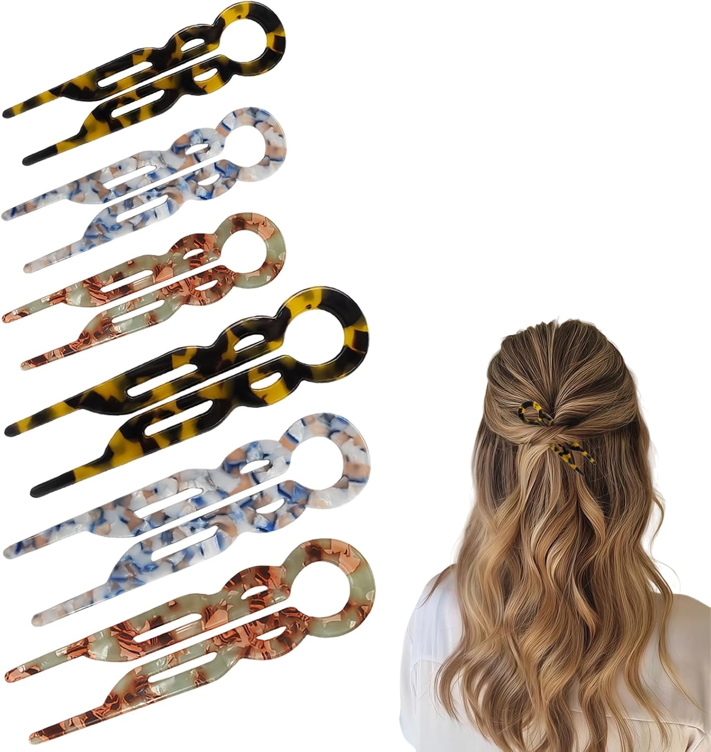 Set Aucuu da 6 forcine per capelli (metallo e tartaruga) per chignon, updo e twist