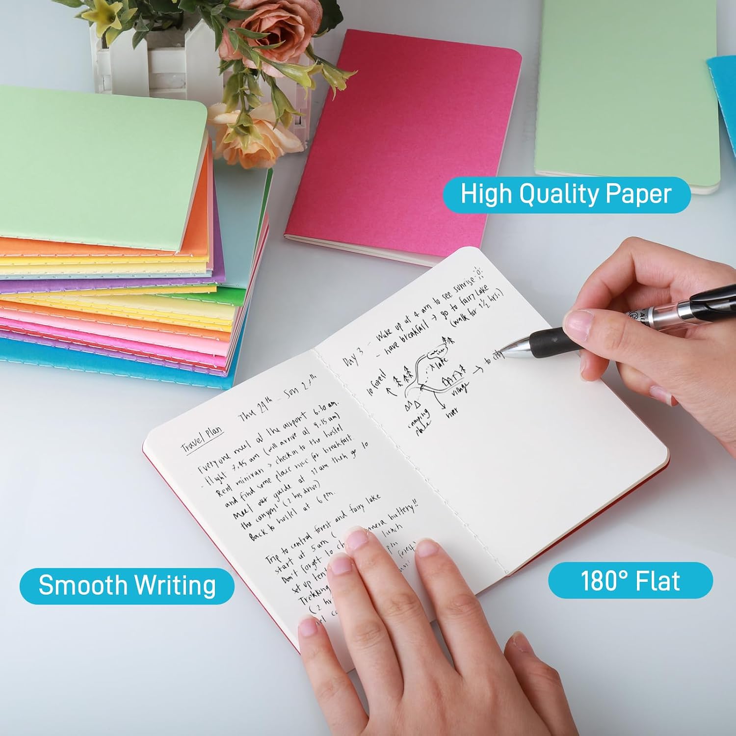 Detalle de JIANTA 24 Quaderni A6 Vuoti con Copertina Kraft Arcobaleno – Set da Viaggio e Studio