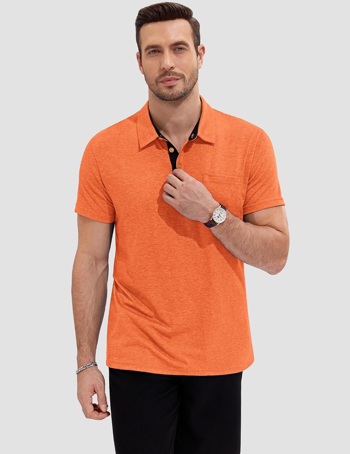 Detalle 2 de TARAINYA Poloshirt Herren – Baumwolle Kurzarm mit Brusttasche (M–4XL)