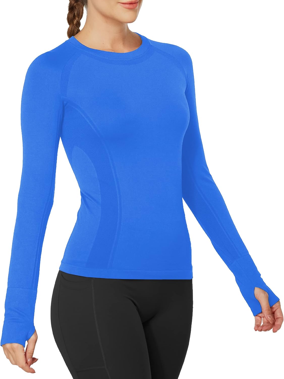 Detalle de MathCat Long-Sleeve Workout Shirt for Women, Quick-Dry Seamless Stretch Top