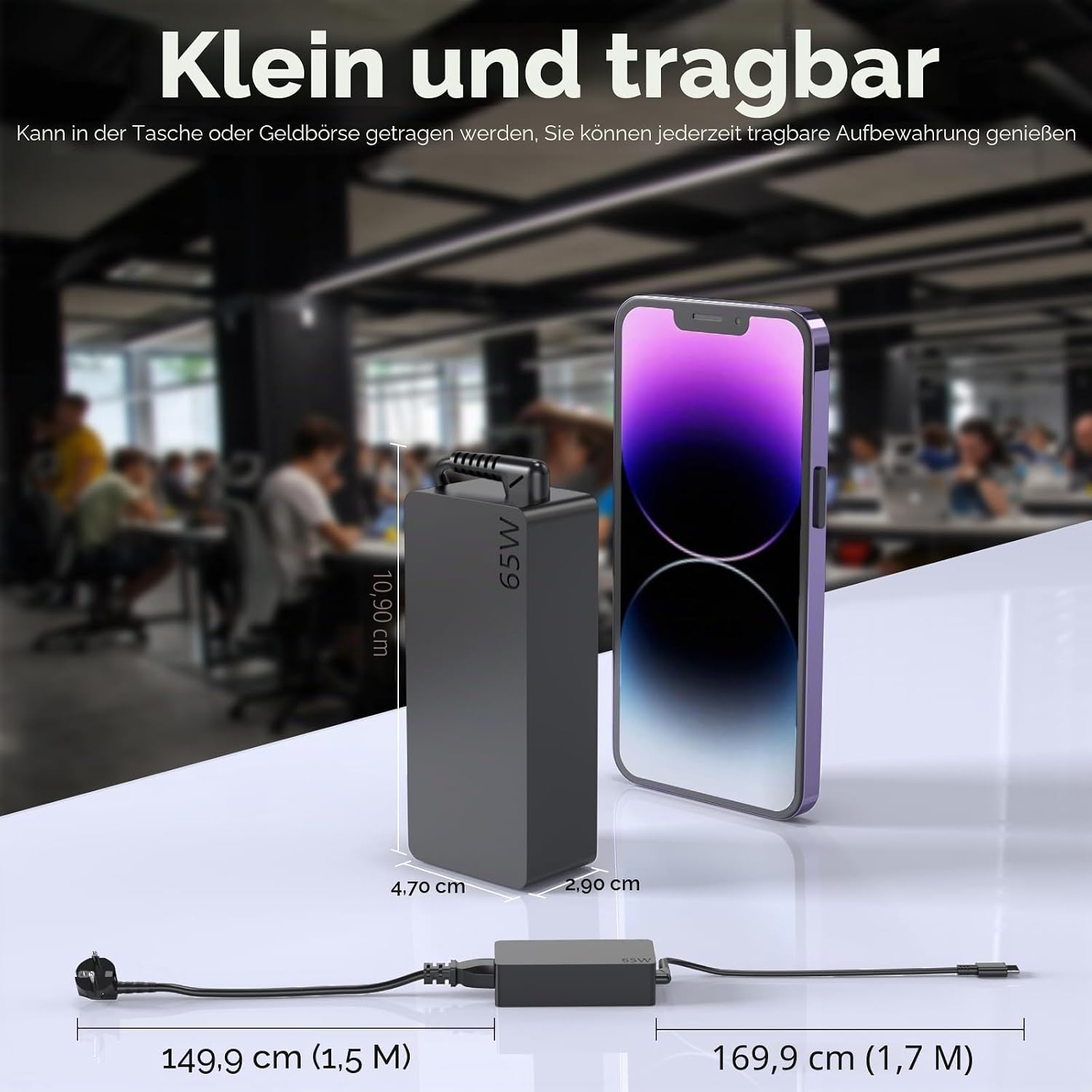 Detalle de 65W USB‑C Laptop Netzteil für Lenovo ThinkPad – Kompakt, sicher und universell einsetzbar
