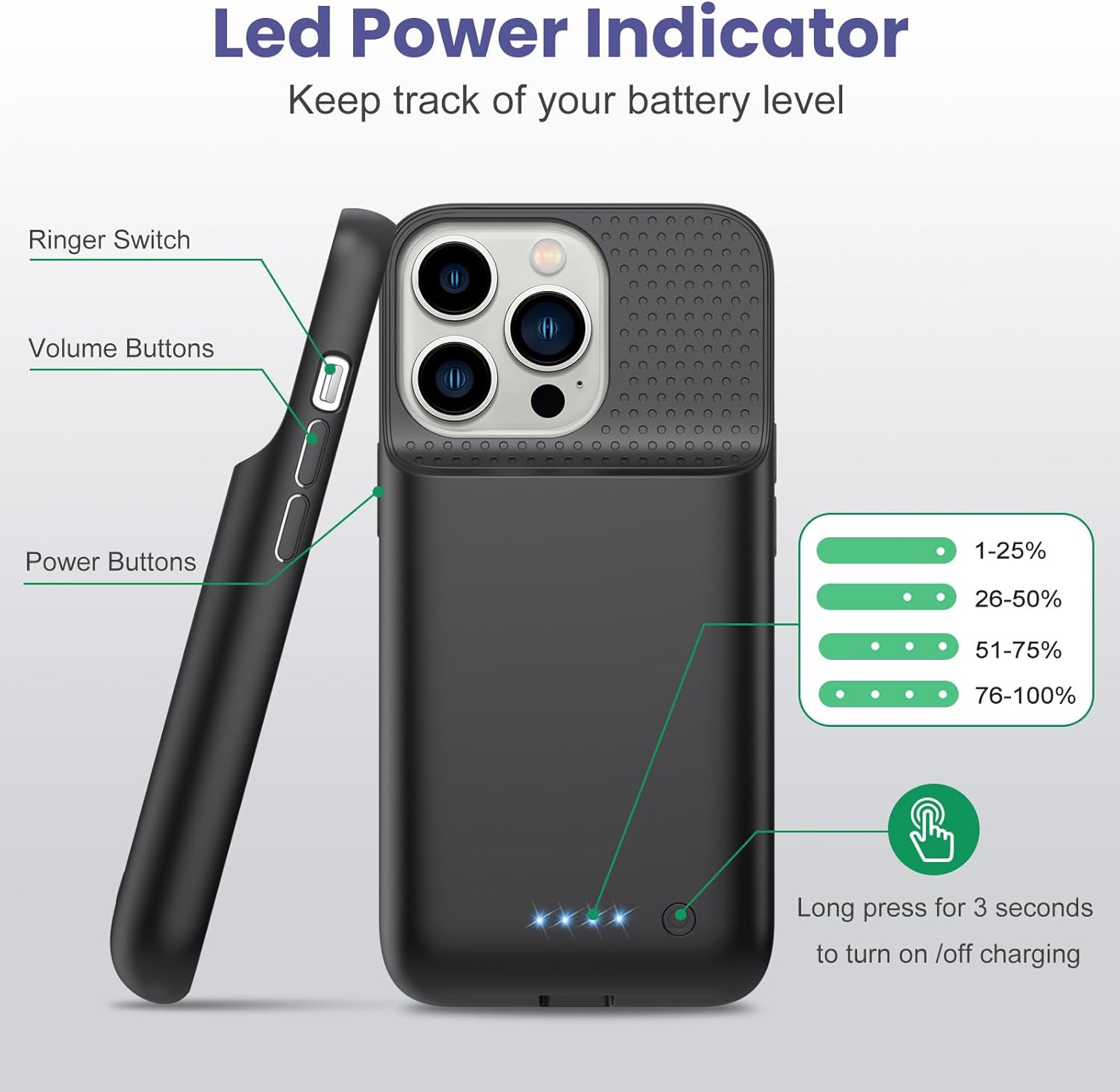 Detalle de Feob Funda Batería para iPhone 16 Pro 7500mAh