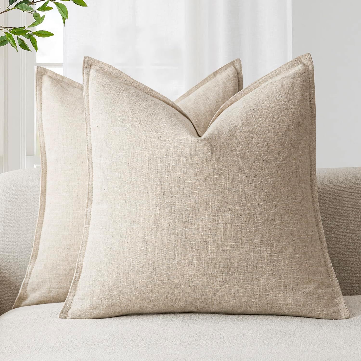 Detalle de Foindtower 20x20 Linen Throw Pillow Covers beige ๐