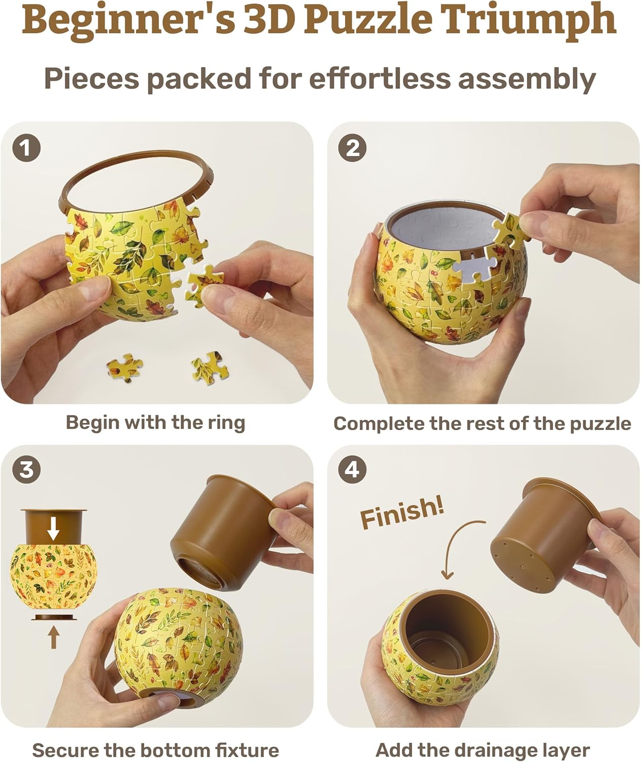Detalle 2 de PieceRelax 3D Puzzle Planter Daisy Breeze — 80 Pieces