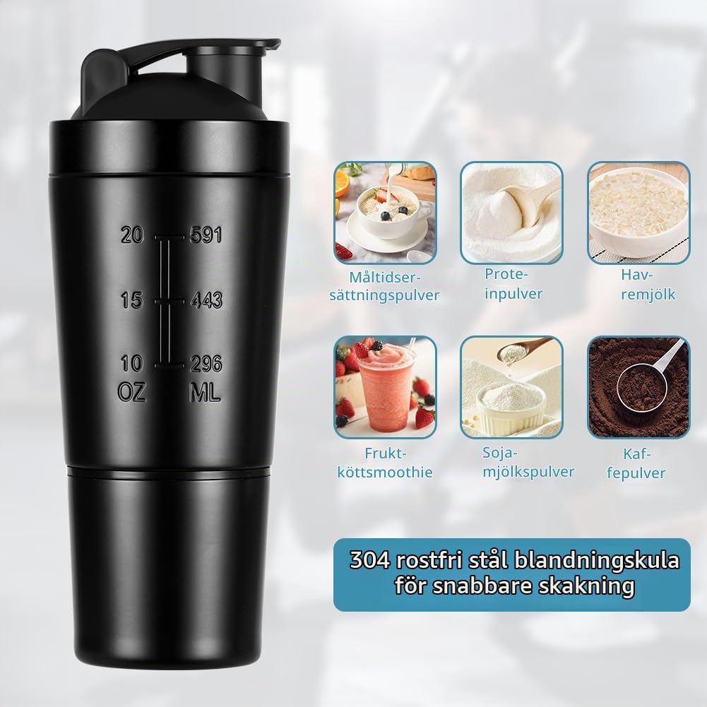 Detalle 1 de AOGOE 4651040 proteinshaker i rostfritt stål, 700 + 200 ml med blandningsboll