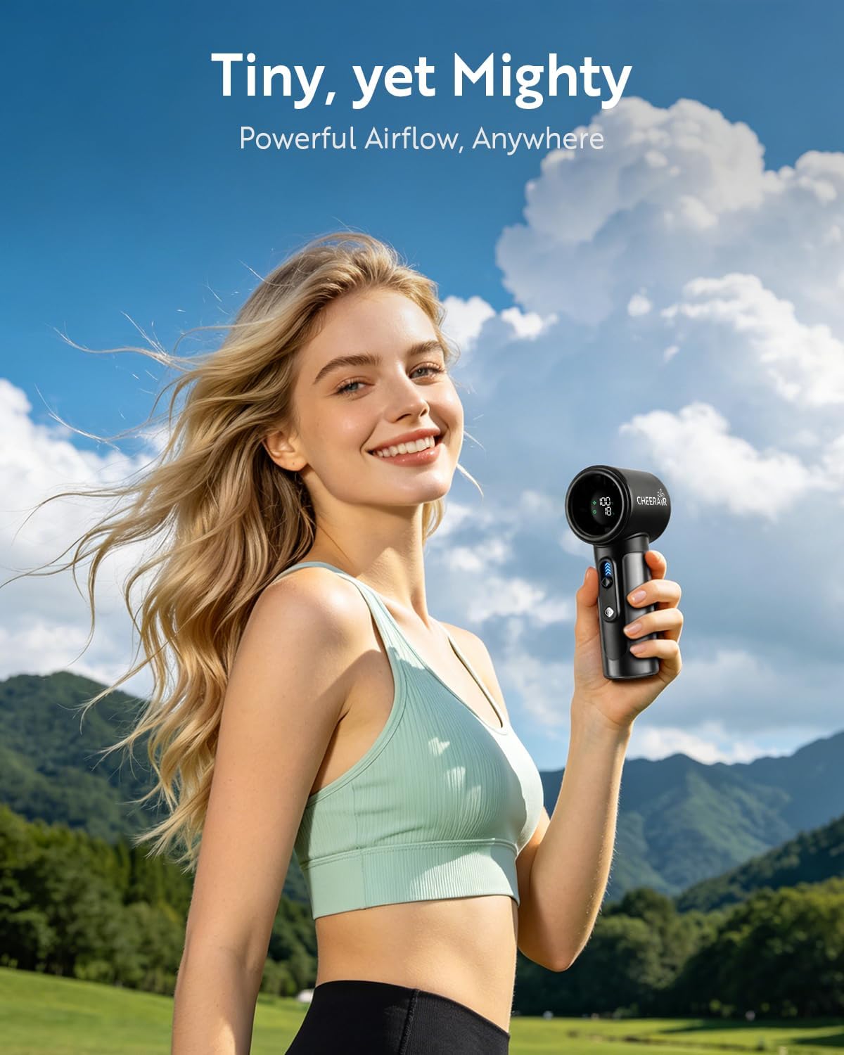 Thumbnail 1 de CHEERAIR Handheld Portable Fan: 5000mAh USB-C Rechargeable Personal Fan with 0–100 Speed, 18-Hour Runtime and Real-Time LED Display