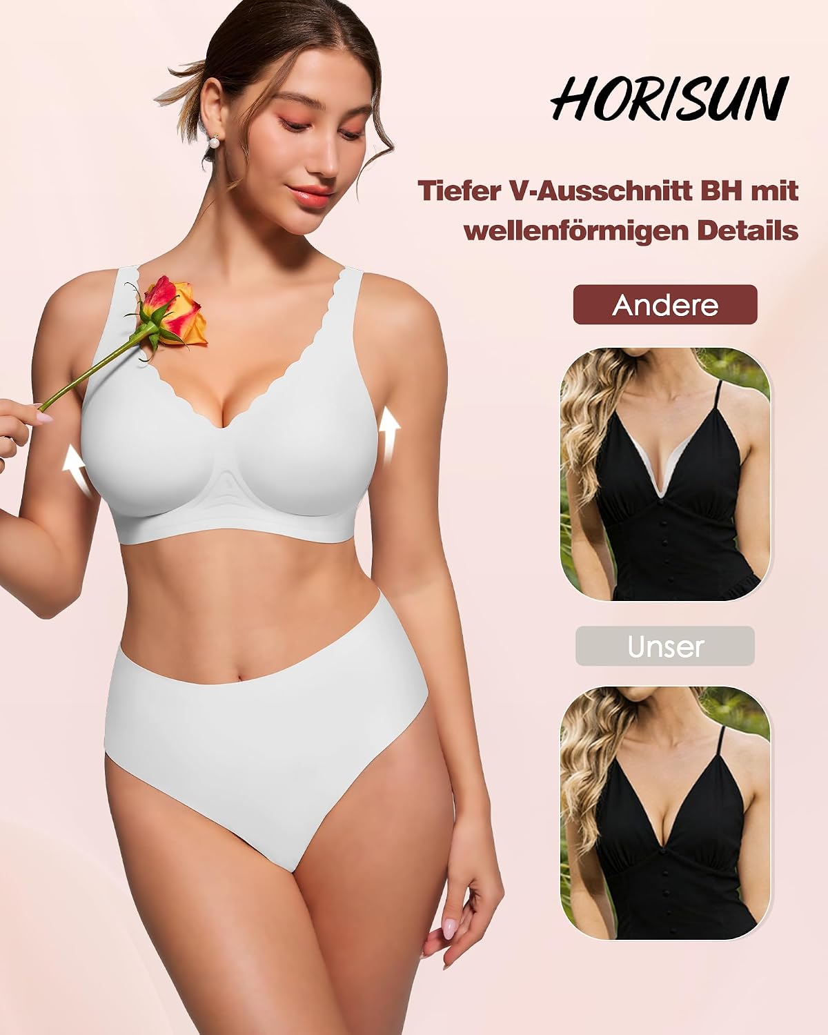 Thumbnail 2 de HORISUN Eleganter bügelloser BH Damen – Nahtloser Push-Up mit V-Ausschnitt, Jelly-Trägern & Breitenverstellung