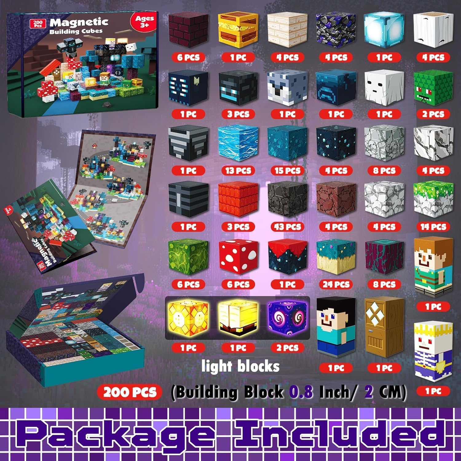 Detalle de Annexfun 200PCS Magnetic Blocks with Light-Up Magnetic Cubes (STEM Building Set for Ages 3+)