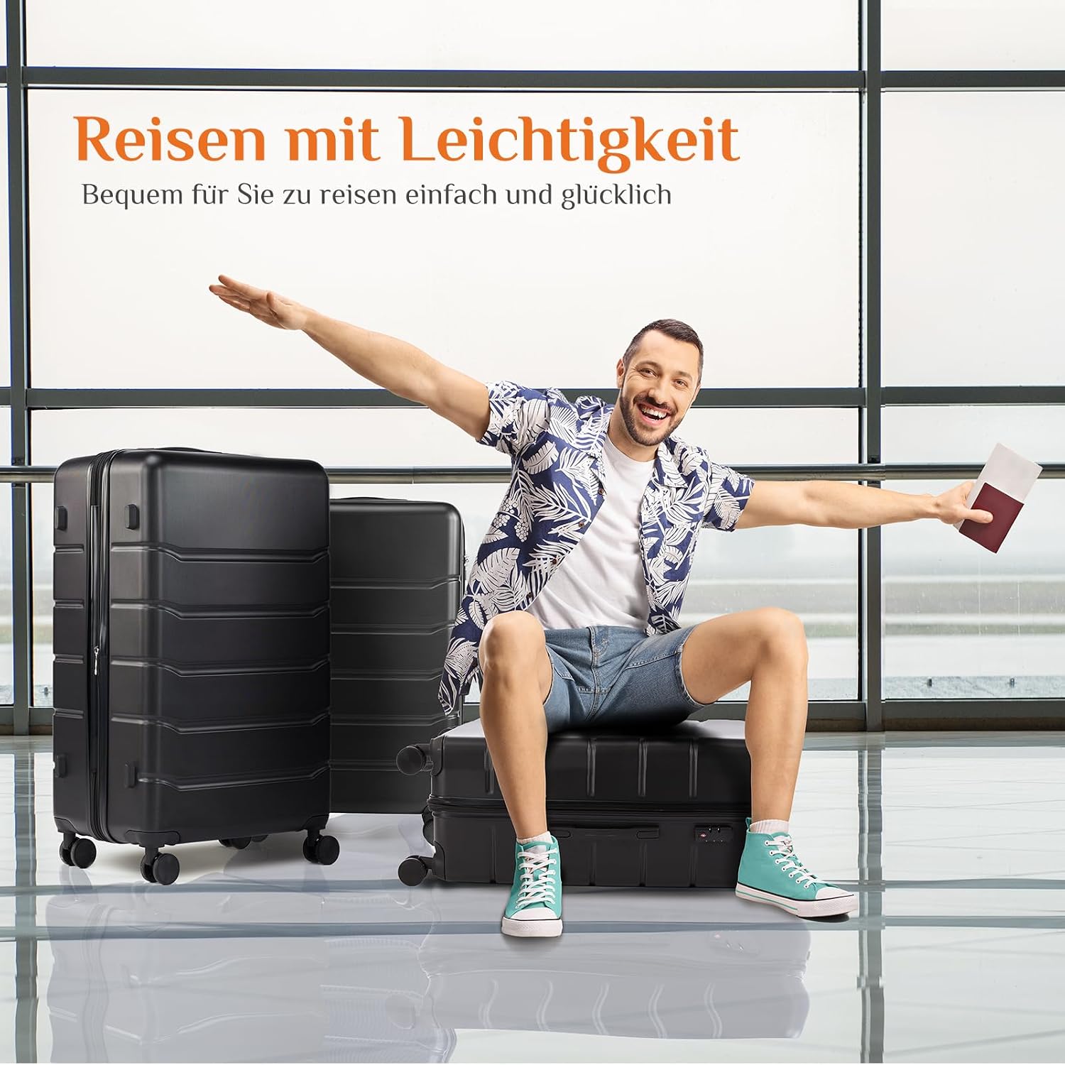 Detalle de Sweetcrispy Kofferset 3-teilig Hartschale ABS+PC – TSA, 360° Leise Rollen, Erweiterbar 20/24/28 Zoll