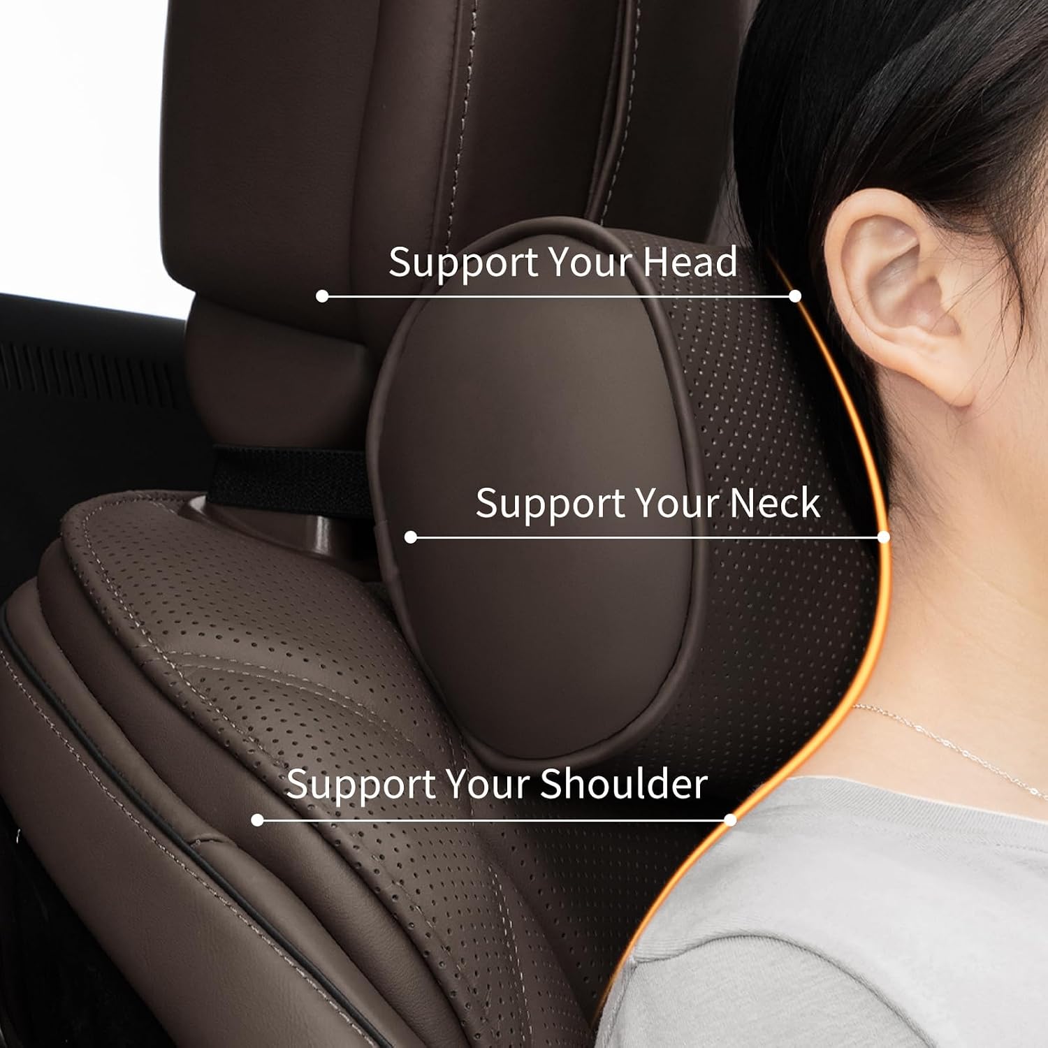 Thumbnail 1 de Dapucarin Auto Nackenkissen aus 100% Memory Foam mit abnehmbarer Leder-Abdeckung – 2er-Set, Braun