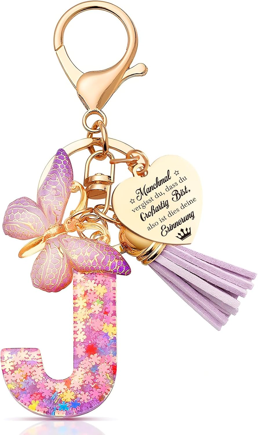 Detalle de Anruzon Schlüsselanhänger Mädchen – Buchstabe, Schmetterling und personalisierbar