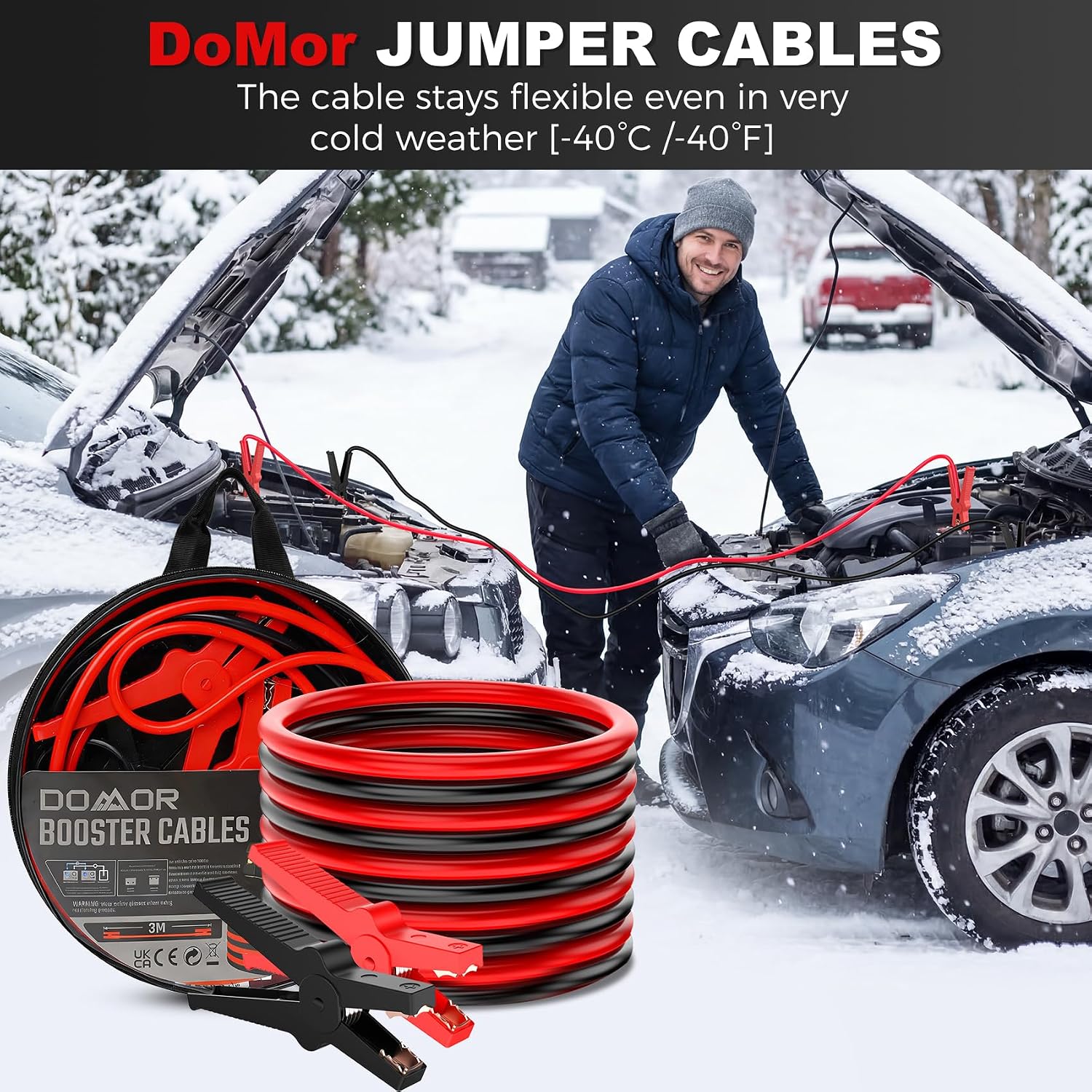 Thumbnail 6 de Jump Leads Car Van Battery Jumper Cables, 3 Metres, 3000 Amp Heavy Duty with Colour-Coded Copper Clamps