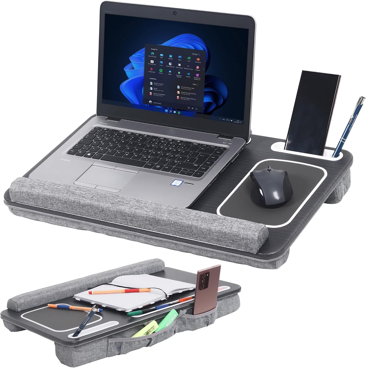 Detalle de RICOO Cuscino Ergonomico per Laptop LA0018: supporto sottile fino a 15,6'' con tasca integrata, color Antracite