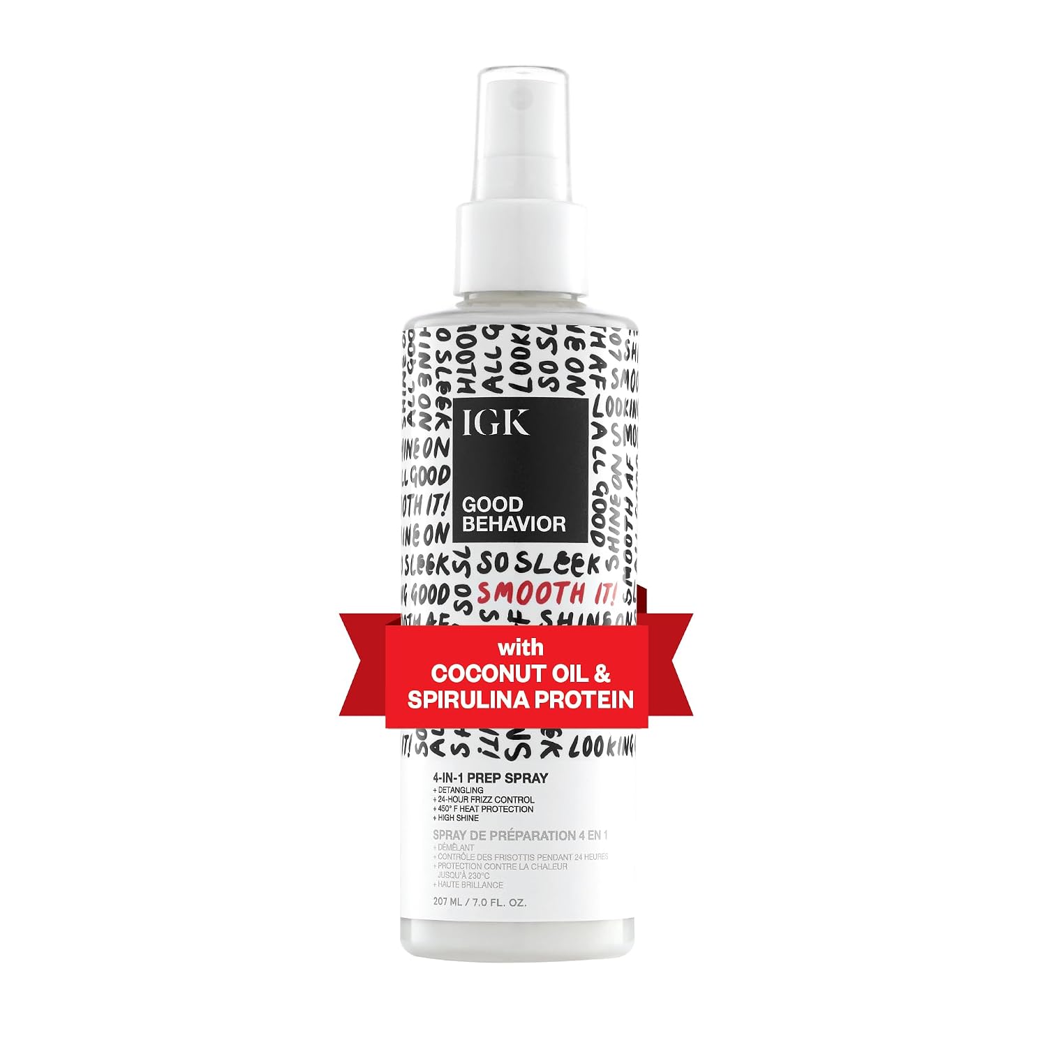 Detalle de IGK GOOD BEHAVIOR 4-in-1 Prep Spray: Leave-In, Detangle, and Heat Protect, 7 oz