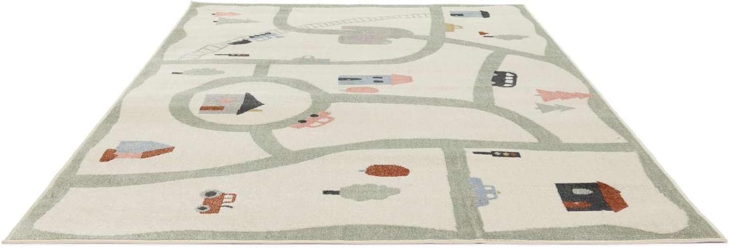 Detalle de RugVista Road map – dywan dziecięcy 160 × 230 cm, biało-wielokolorowy