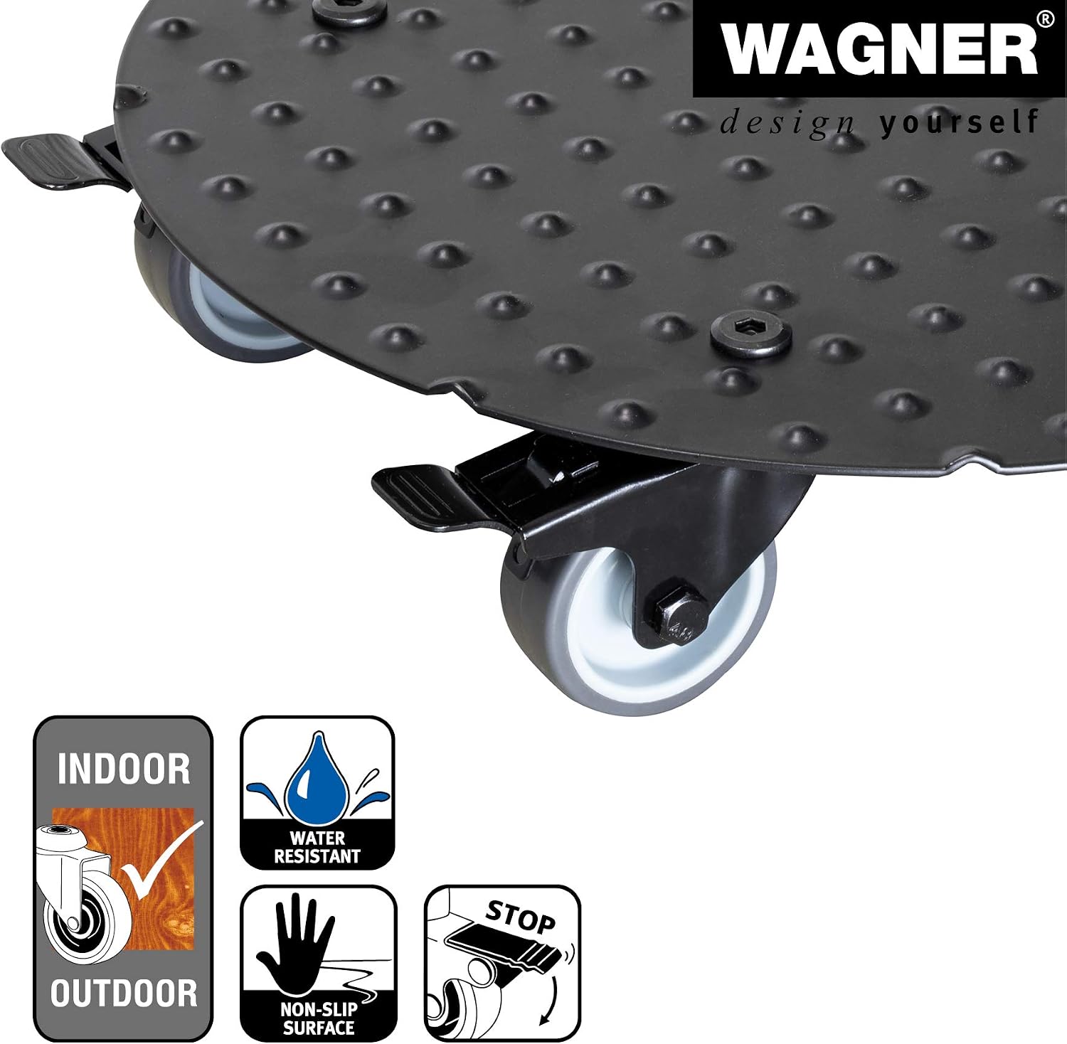 Detalle de WAGNER 20700701 Alaska Black – podstawka pod donicę na kółkach Ø 30 cm