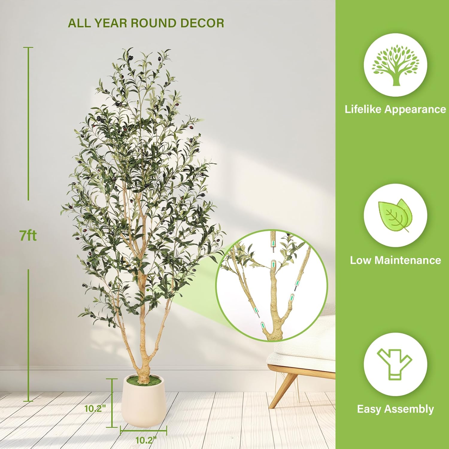 Detalle de FEELEAD 7 ft Faux Olive Tree with Planter, Adjustable Branches and Lifelike Leaves