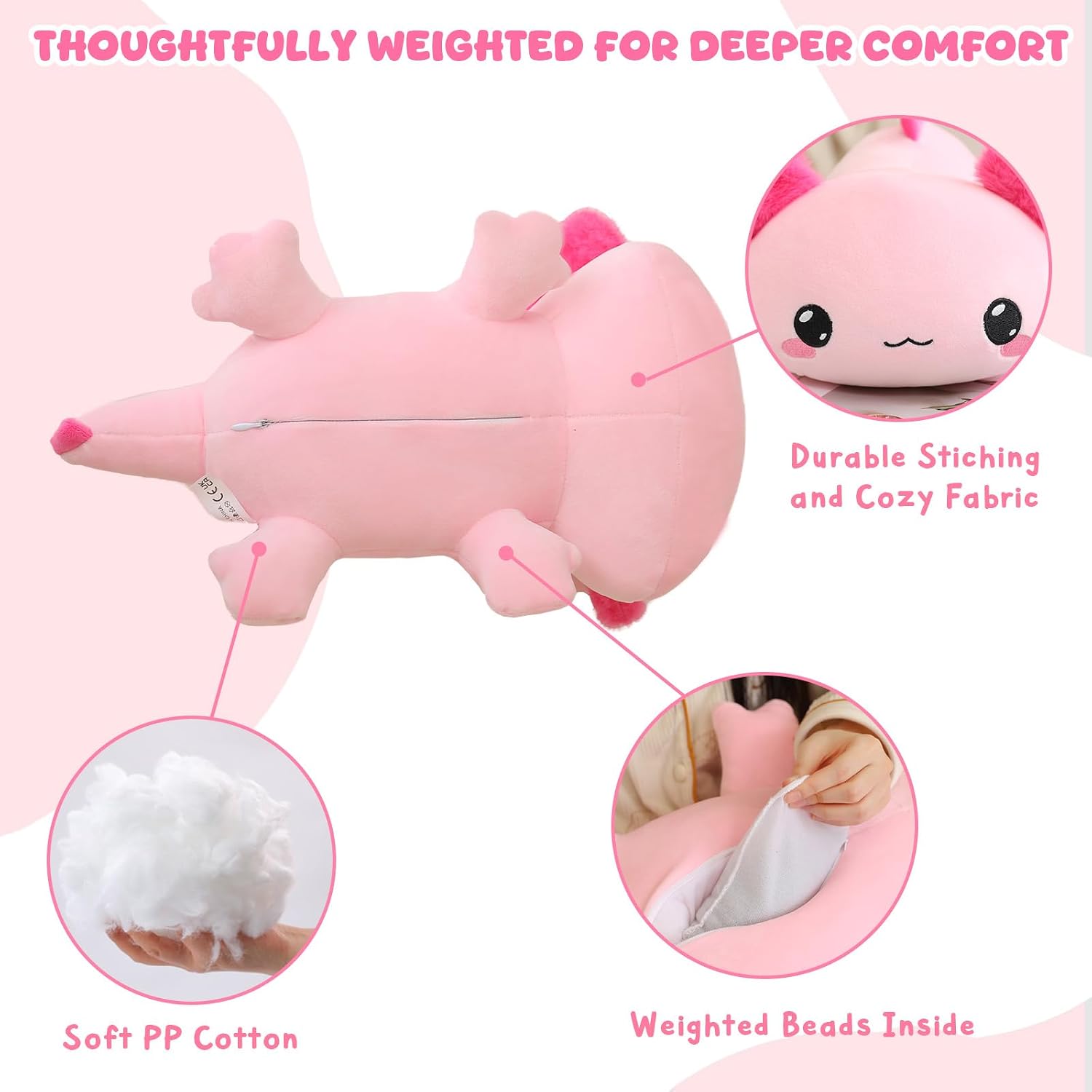 Detalle 2 de Xfrog gewichtetes Axolotl-Plüschtier 25 cm Rosa