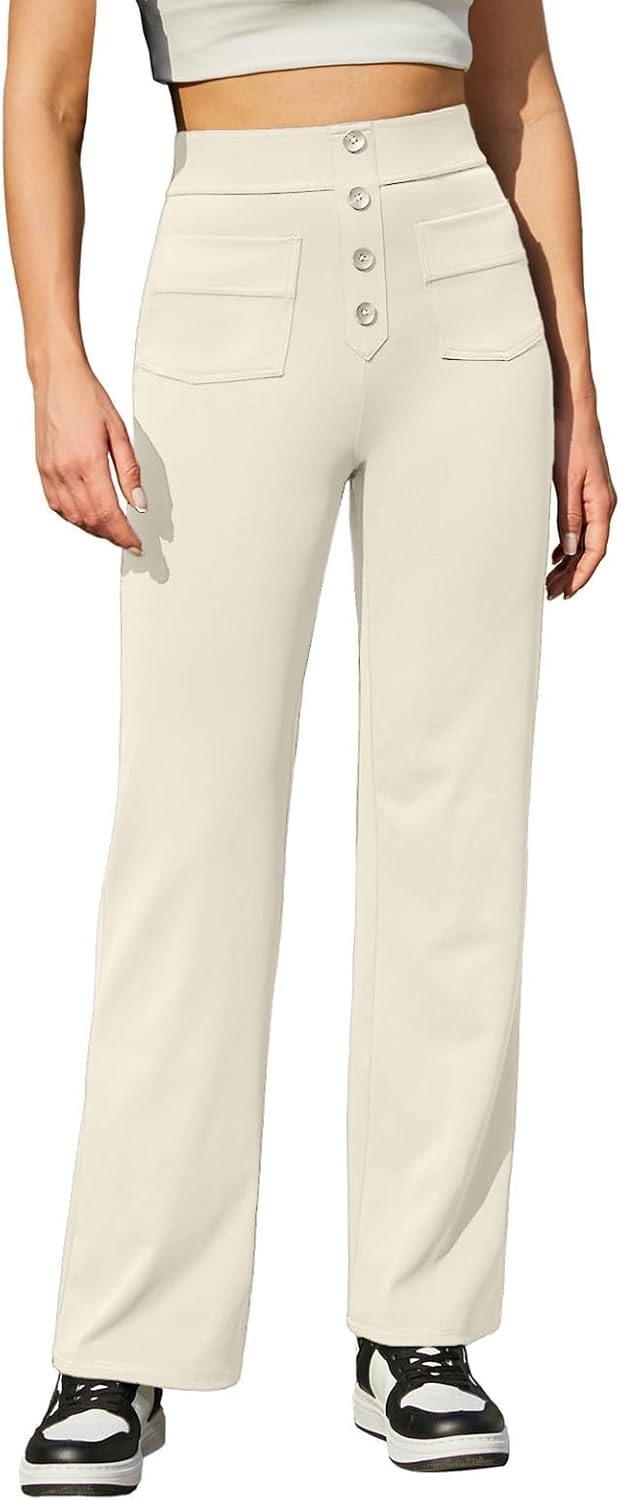 Thumbnail 2 de Glacspyg Yoga Pantalons Femmes Taille Haute — Pantalon Décontracté à Poches et Bouton (Droite) 80% Polyester