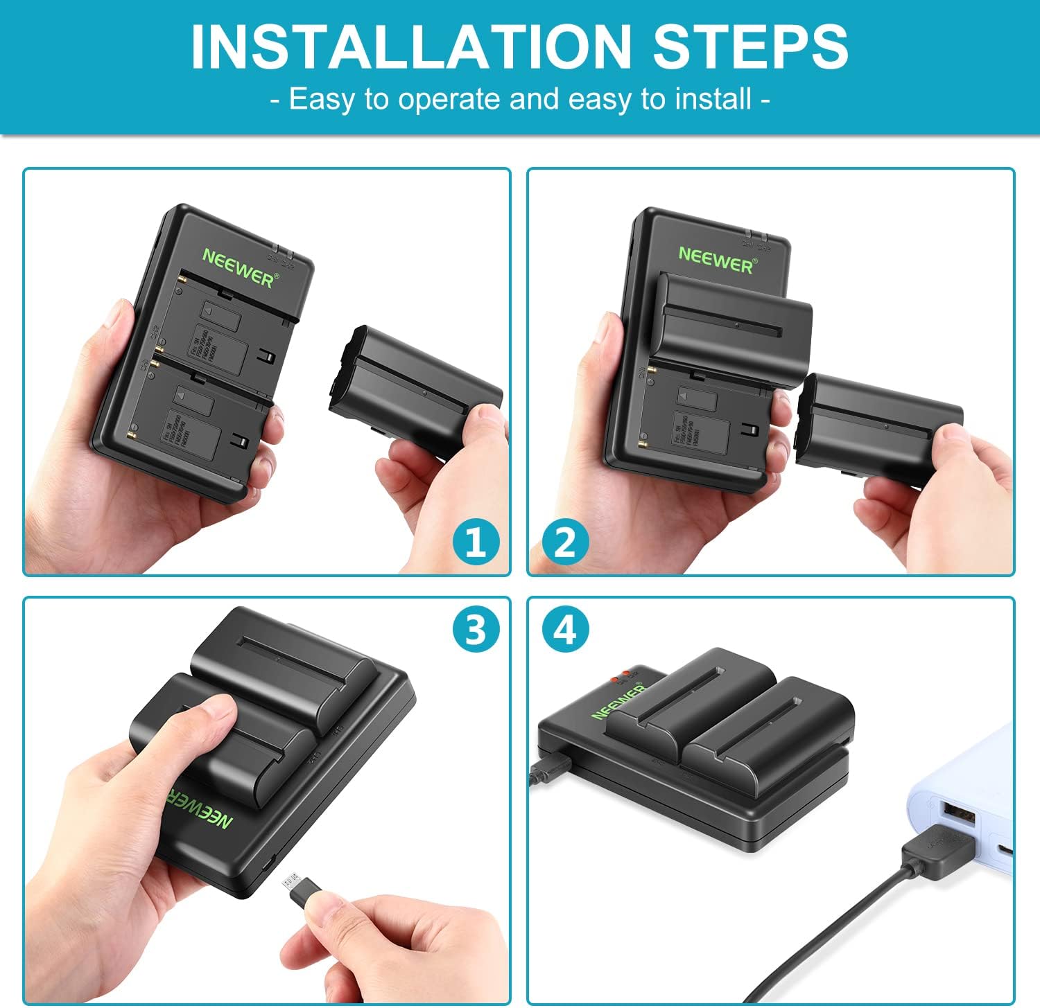 Thumbnail 5 de NEEWER set batterie NP-F550 (2x) e caricatore USB doppio slot con monitor LED