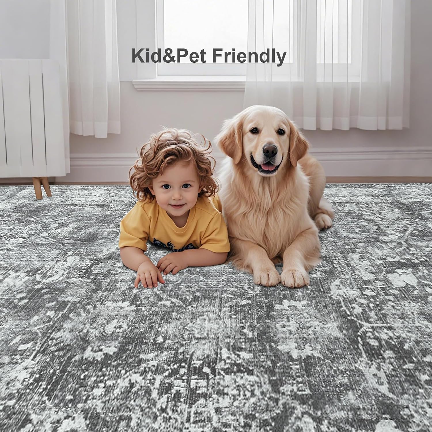 Thumbnail 4 de Vintage 8x10 Floral Area Rug, Machine Washable 🧾