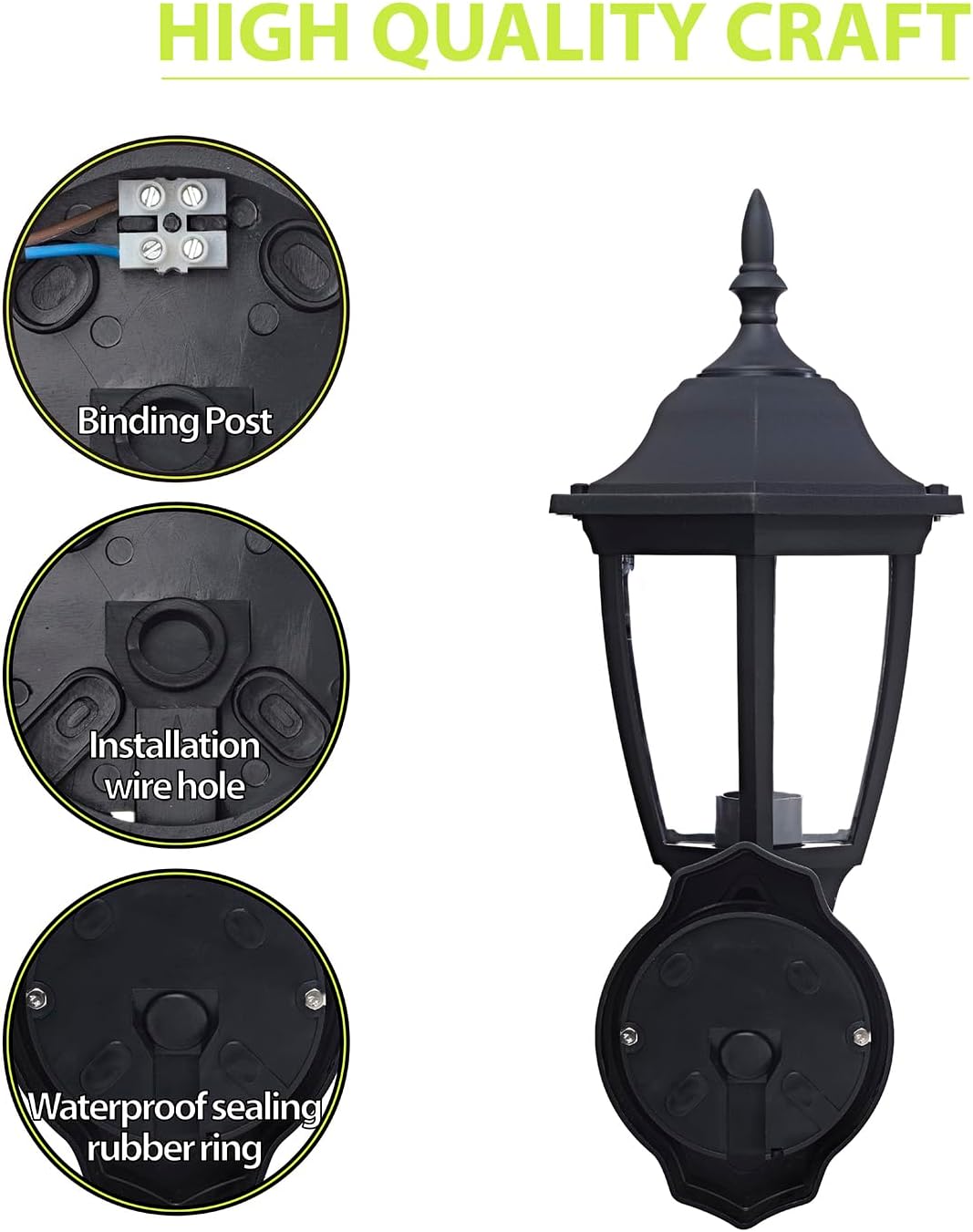 Detalle de EBION Applique Murale Extérieur E27 Classique – IP44, Noir