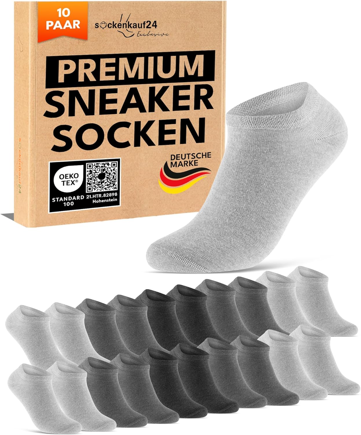 10 Paar Premium Sneaker Socken Herren & Damen – gekämmte Baumwolle, Komfortbund, kein Drücken, OEKO-TEX