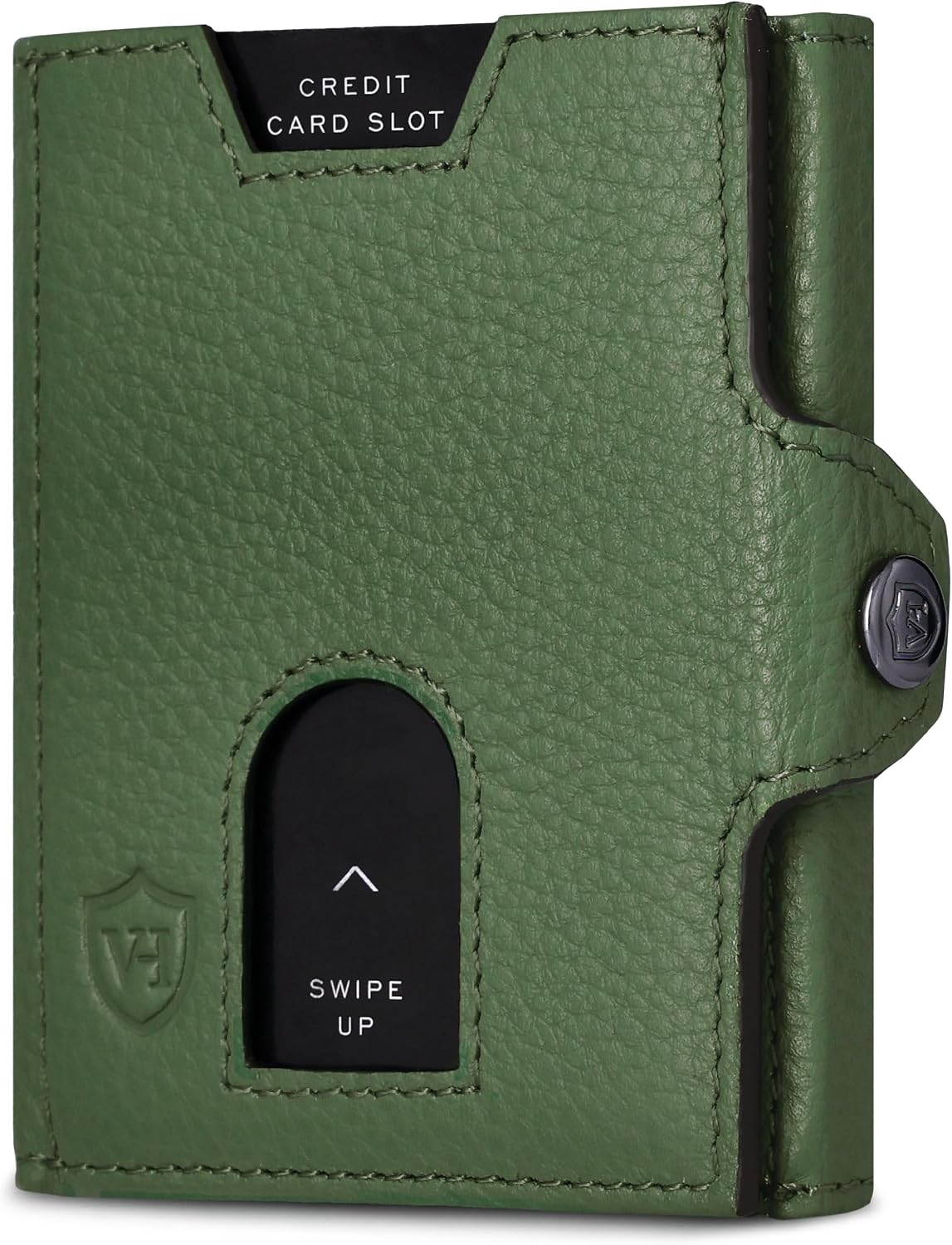 Detalle de VON HEESEN Slim Wallet mit XXL Münzfach & RFID-Schutz – Echtes Leder, kompakt und grün