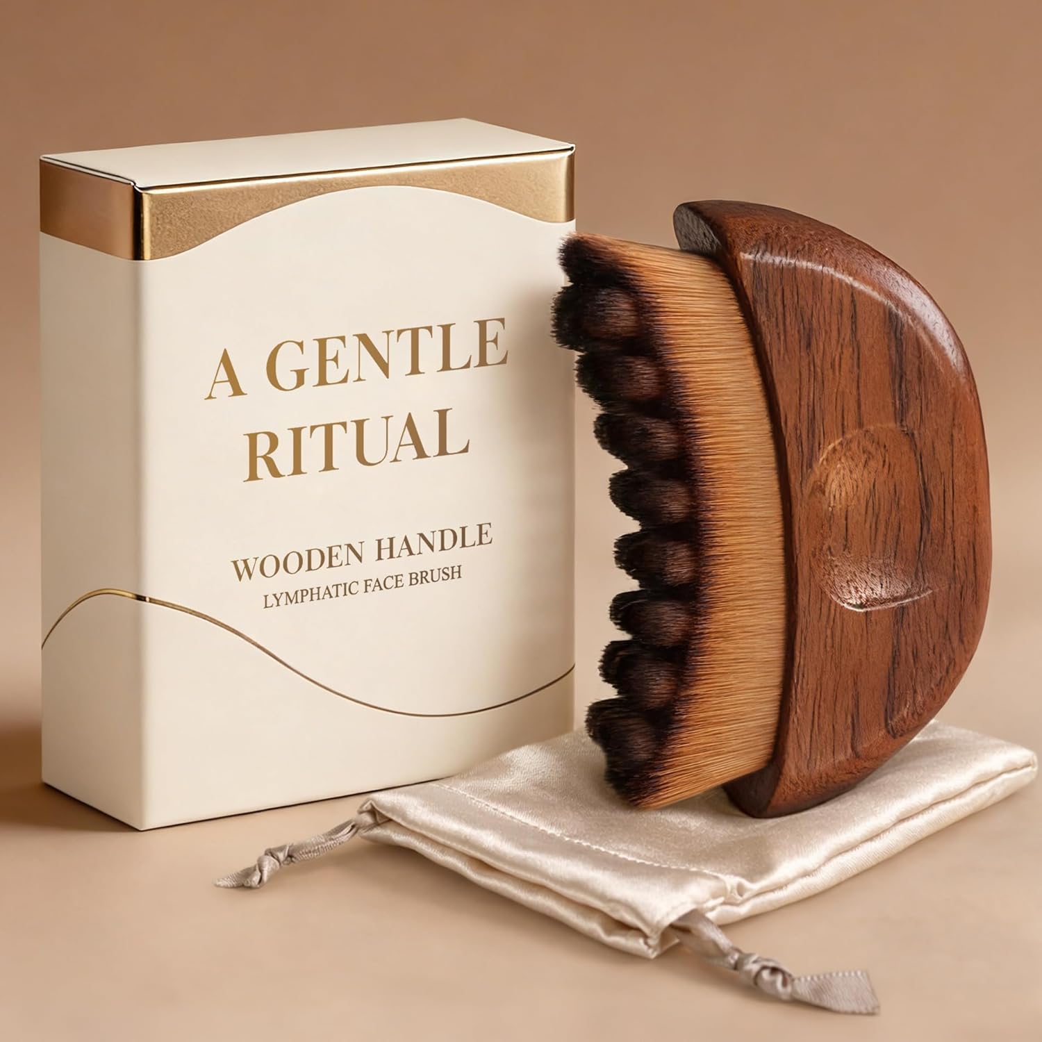 Detalle de Lymphatic Contour Face Brush — Wooden Face Brush for Lymphatic Drainage & Dry Brushing Massage