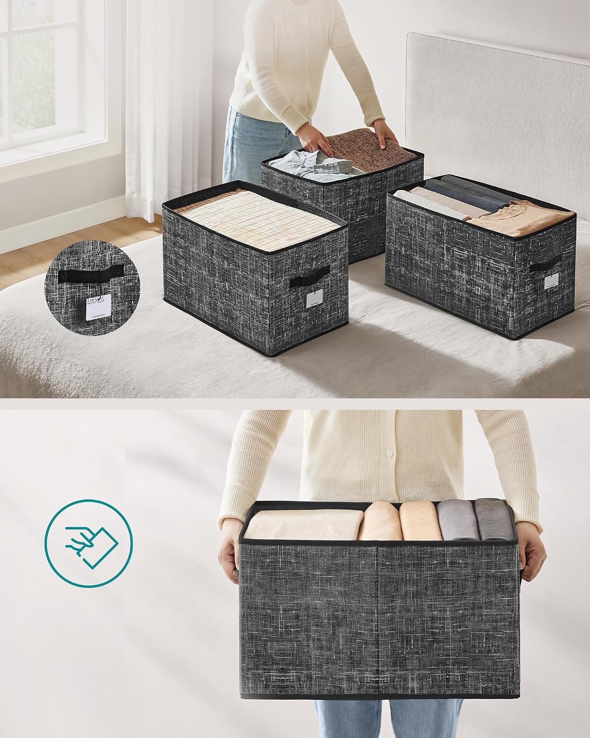 Detalle 2 de SONGMICS TINA ROB450B01 – zestaw 3 składanych pudełek 45 l