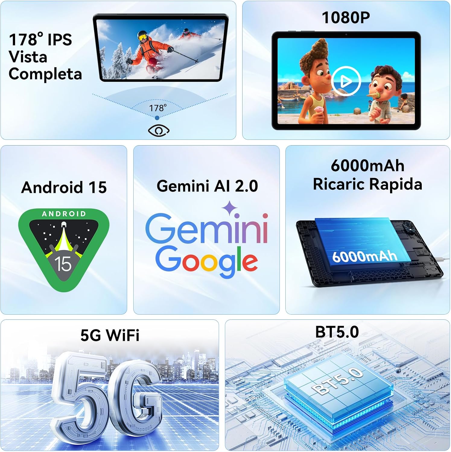 Detalle de TABWEE Android 15 tablette 10" 12 Go + 128 Go (2 To via TF) – 6000 mAh, 5G WiFi et Gemini AI